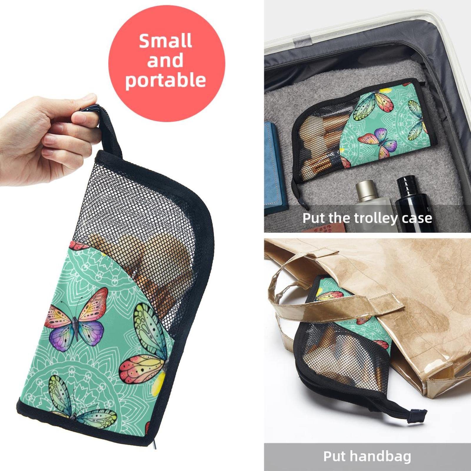 **12-Piece Makeup Brush Organizer Bag with Mandala Colored Butterflies - Portable Makeup Brush Holder Case for Travel & Home Storage**