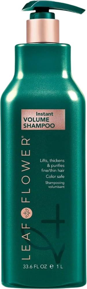 Leaf & Flower Instant Volume Shampoo 33.6 oz (1 Liter) - Volumizing & Thickening Shampoo for Fine, Flat Hair - Adds Body & Shine for Everyday Use at Home or Salon