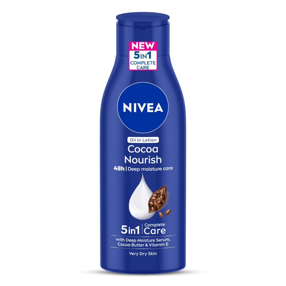 NIVEA Cocoa Nourish 200ml Body Lotion with Deep Moisture Serum | 48 Hour Hydration | Enriched with Cocoa Butter & Coconut Oil | Non-Greasy Formula for Healthy Skin | Best for Very Dry Skin | Perfect for Daily Moisturizing & Winter Skin Care