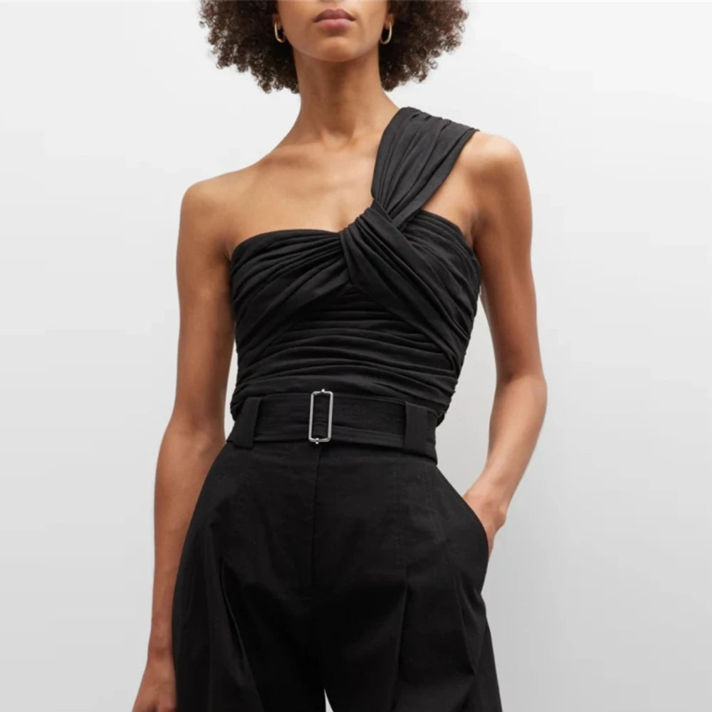 Women's Asymmetrical Solid Tank Tops - Diagonal Collar Sleeveless Off Shoulder Slimming Vests for Summer | Casual Wear, Beach Outfits, Party Clothing & Everyday Fashion