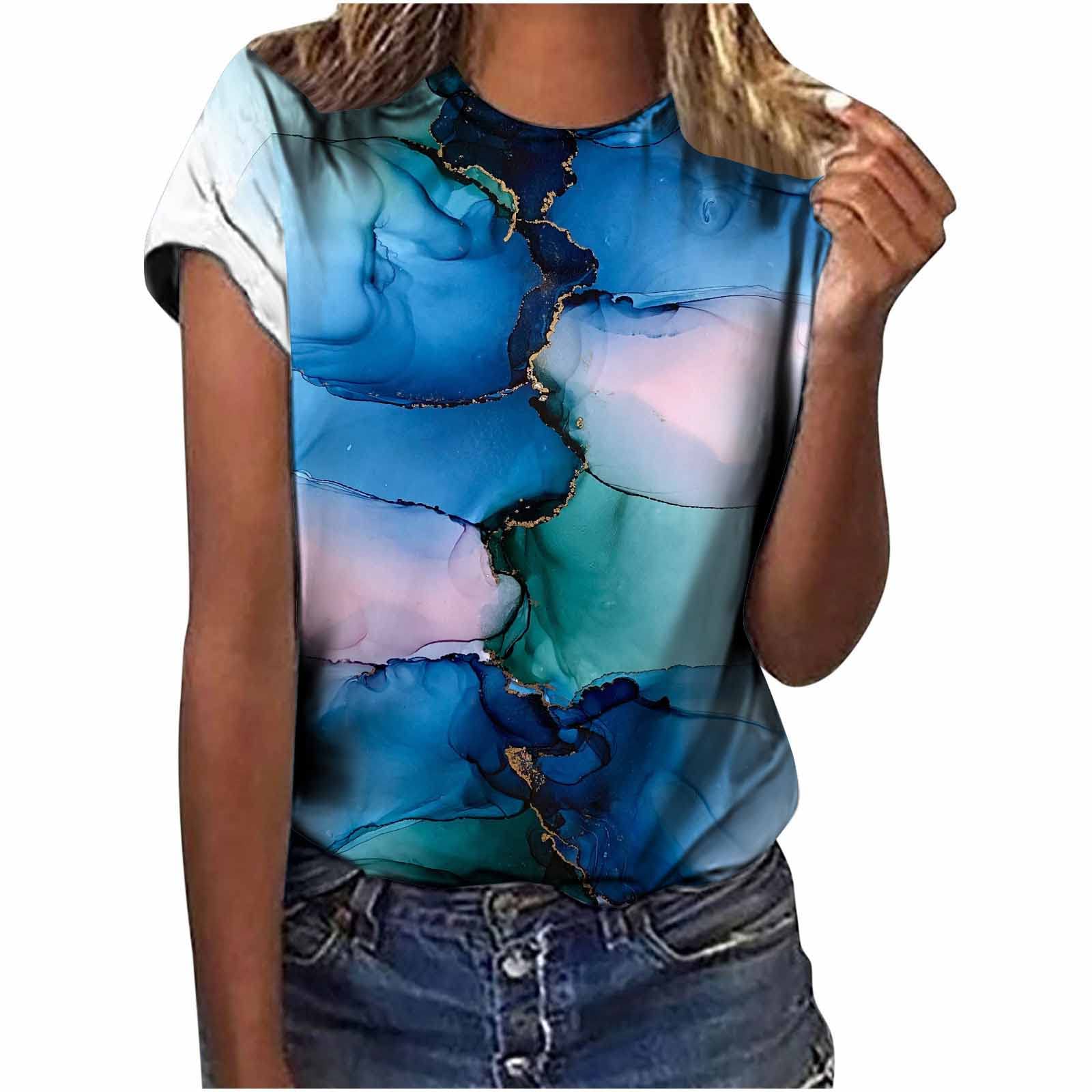 WYMPDSVI Women's Summer T-Shirt - Cute Crew Neck Printed Short Sleeve Casual Loose Blouse Top for Outdoor, Travel & Daily Wear