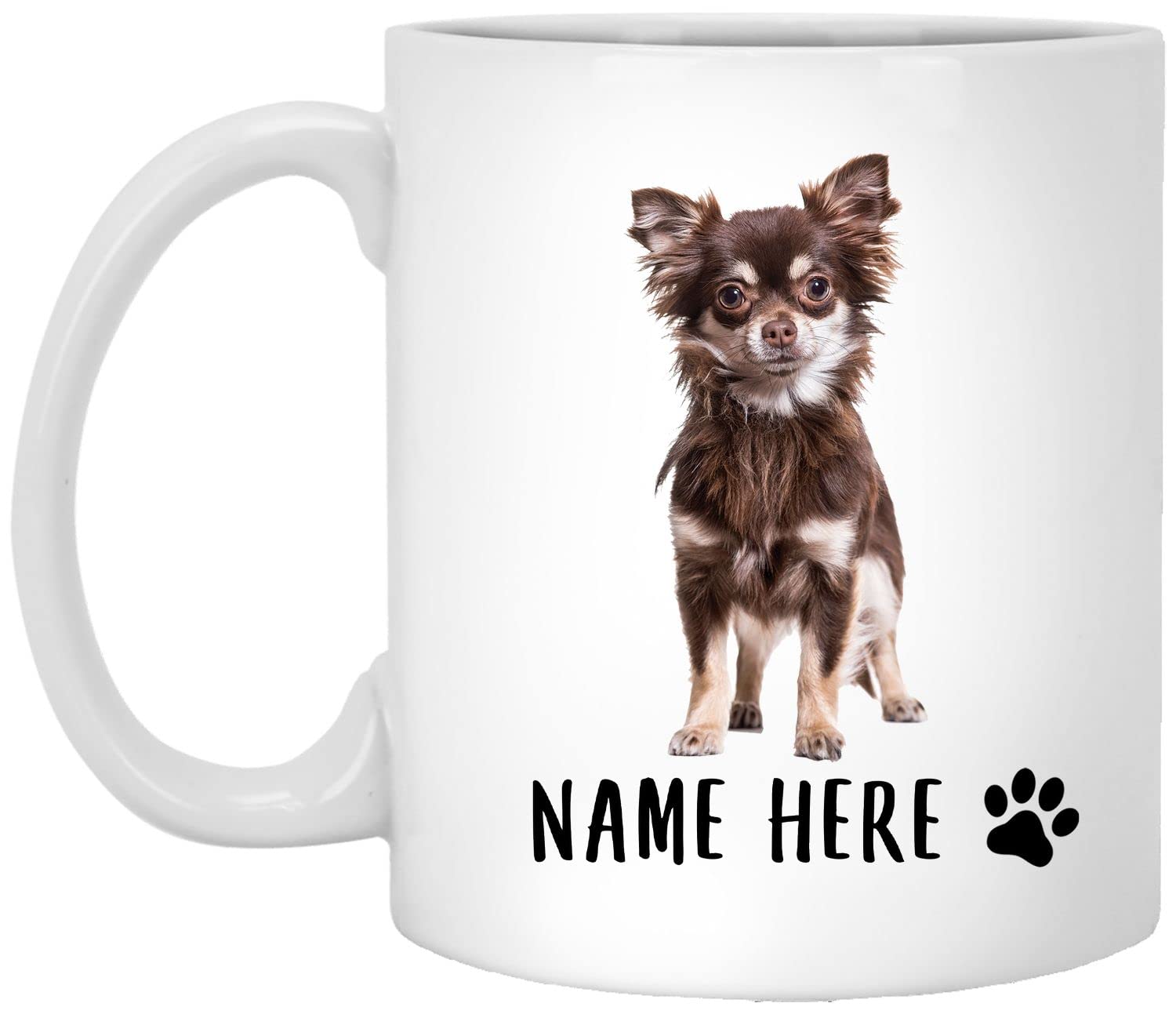 Personalized Custom Name Chihuahua Brown Standing Ceramic Coffee Mug 11oz - Unique Gift for Dog Lovers, Christmas, Birthday Present for Women & Men - Perfect for Home, Office, or Pet-Themed Parties