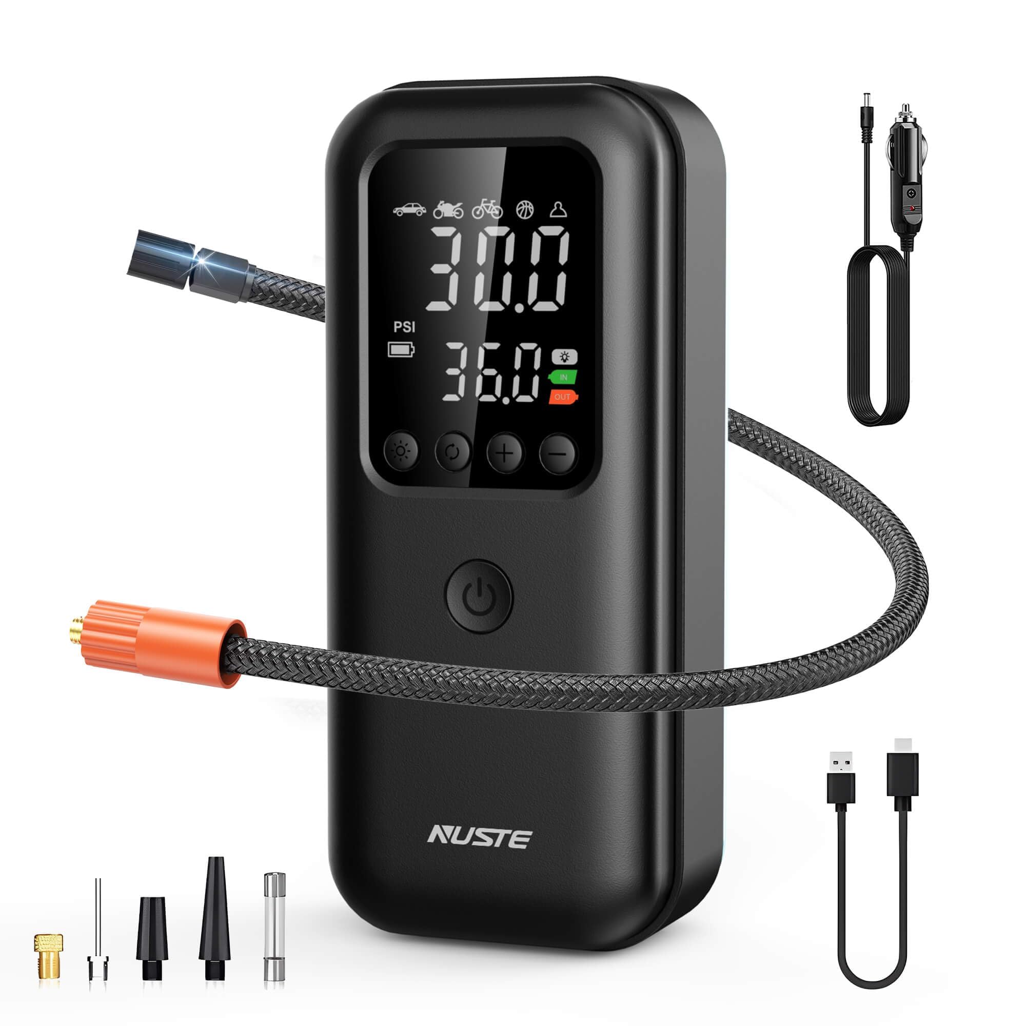 Portable Cordless Air Compressor for Car Tires - 150PSI Digital Tire Inflator with LED Light & Pressure Gauge - Ideal for Cars, Motorcycles, Bikes & Sports Balls - Perfect for Road Trips, Emergency Use & Home Garage