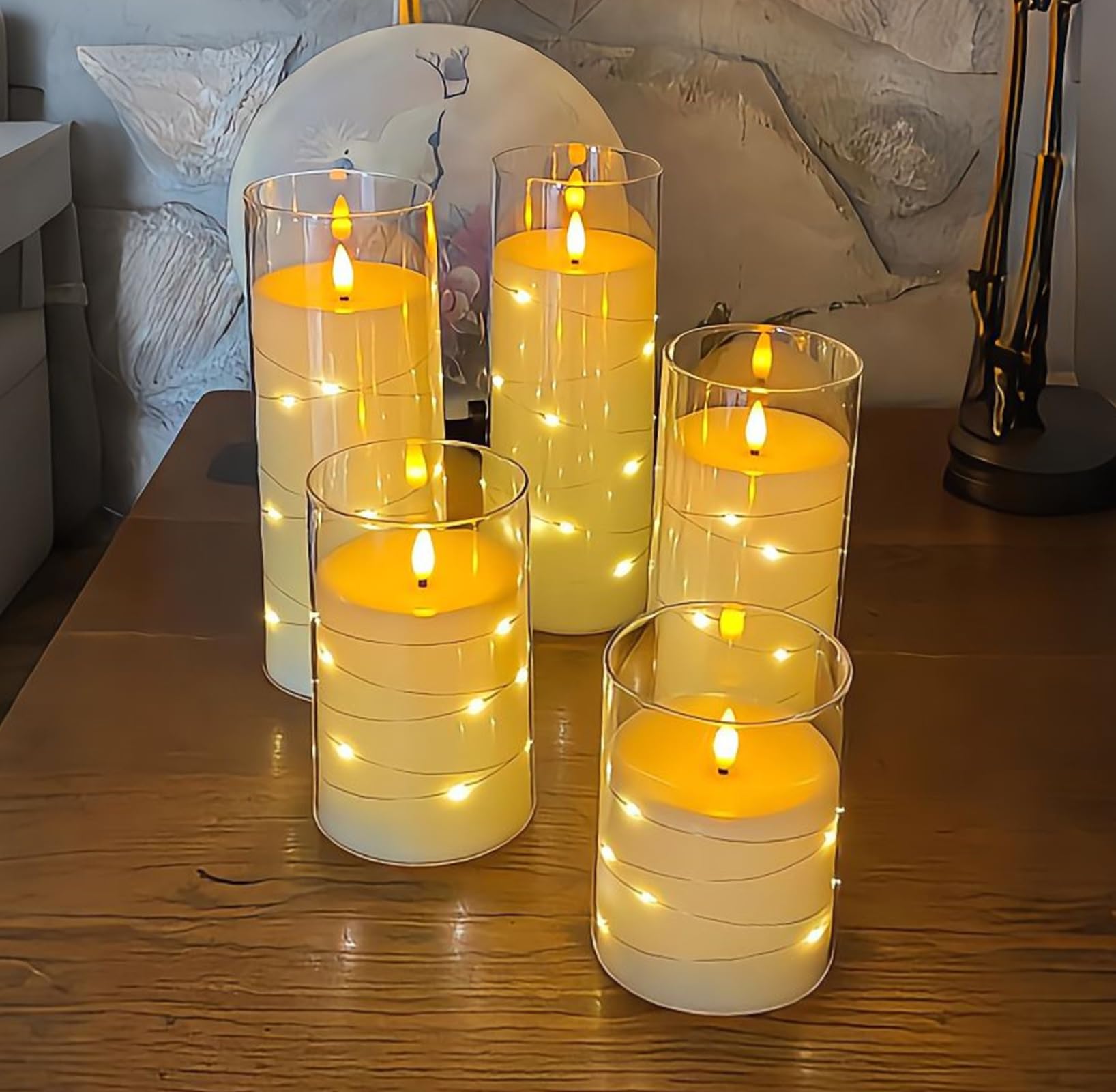 Lezonic 6-Pack Flameless LED Candles with Remote & Fairy Lights - for Home Decor & Weddings