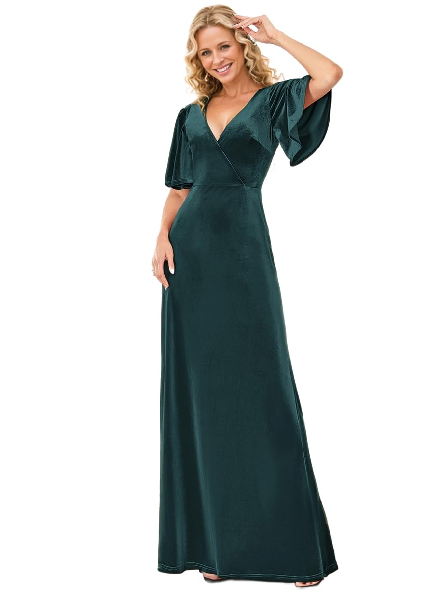 Ever-Pretty Women's Vintage Velvet Evening Gown - A-Line V-Neck Wrap Formal Dress for Prom, Wedding & Holiday Parties - Elegant Long Sleeve Maxi Dress for Special Occasions