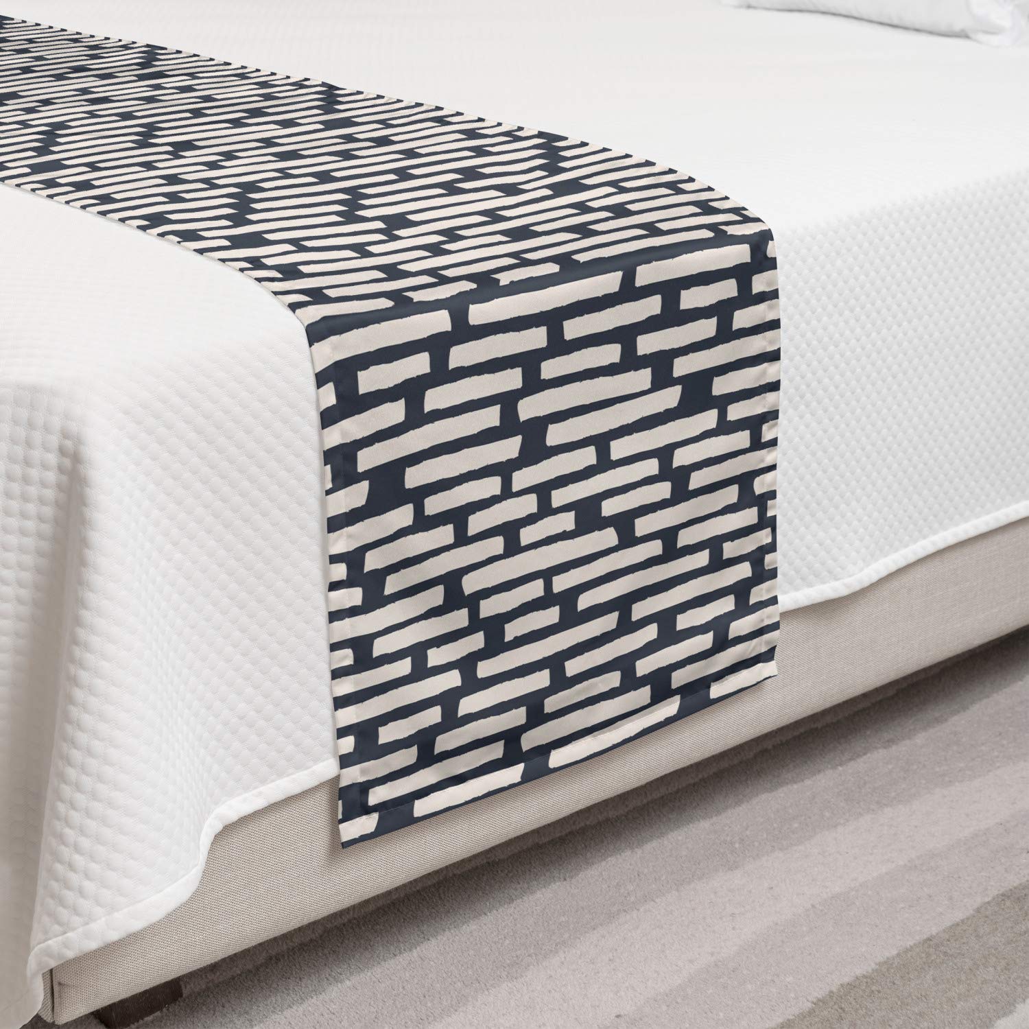Ambesonne Abstract Bed Runner - Modern Irregular Brushstroke Design in Dark Slate Blue & Beige | Decorative Bed Scarf for Hotels, Homes & Guest Rooms | Perfect for Master Bedrooms, Airbnb Styling & Luxury Bed Makeovers