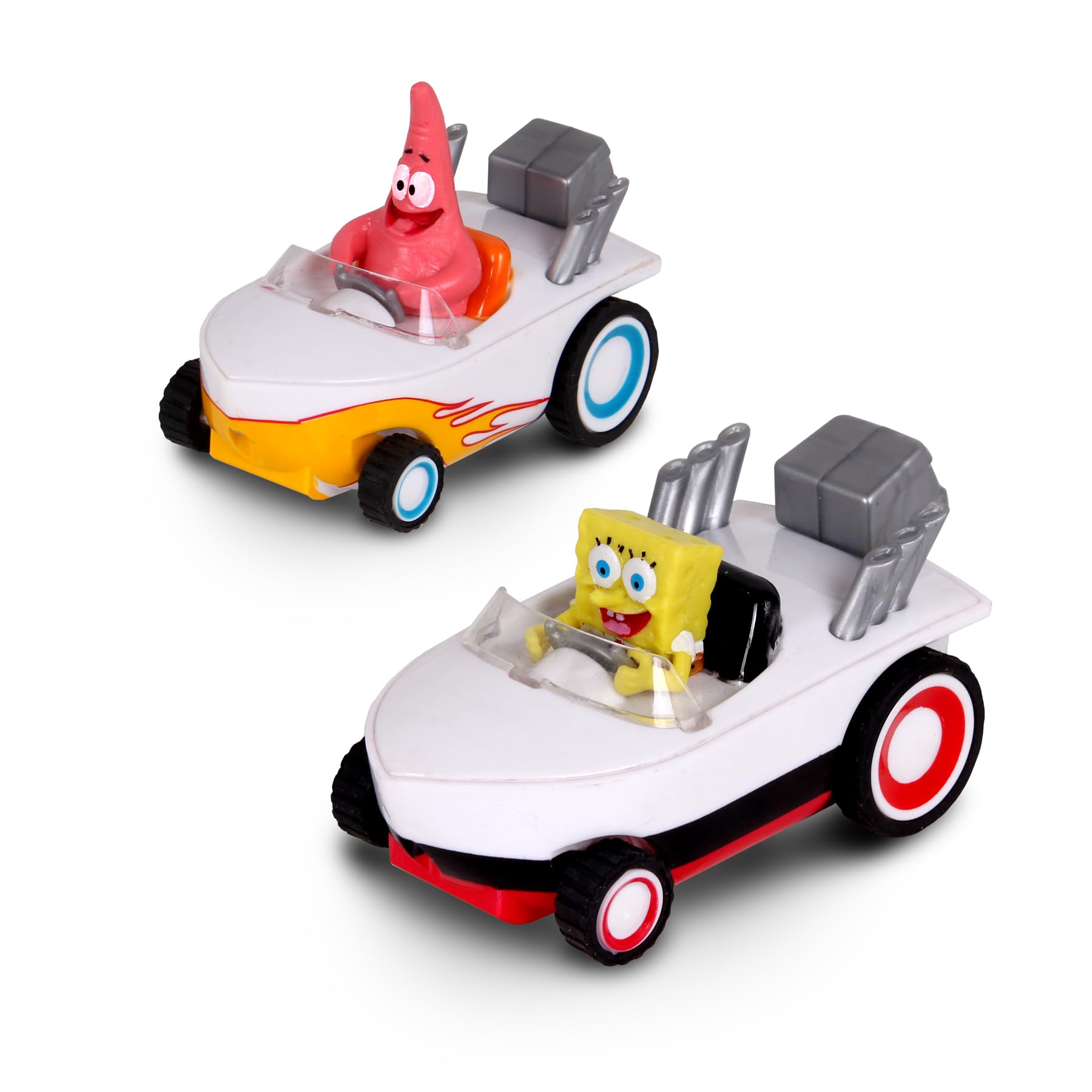 SpongeBob SquarePants Pull Back Toy Cars 2-Pack - SpongeBob & Patrick Hot Rod Boats | No Batteries Needed, Easy Pull-Back Action, Fun Racing Toys for Kids | Perfect for Bath Time Play, Pool Parties & Indoor Racing Games | Officially Licensed Nickelodeon Merchandise