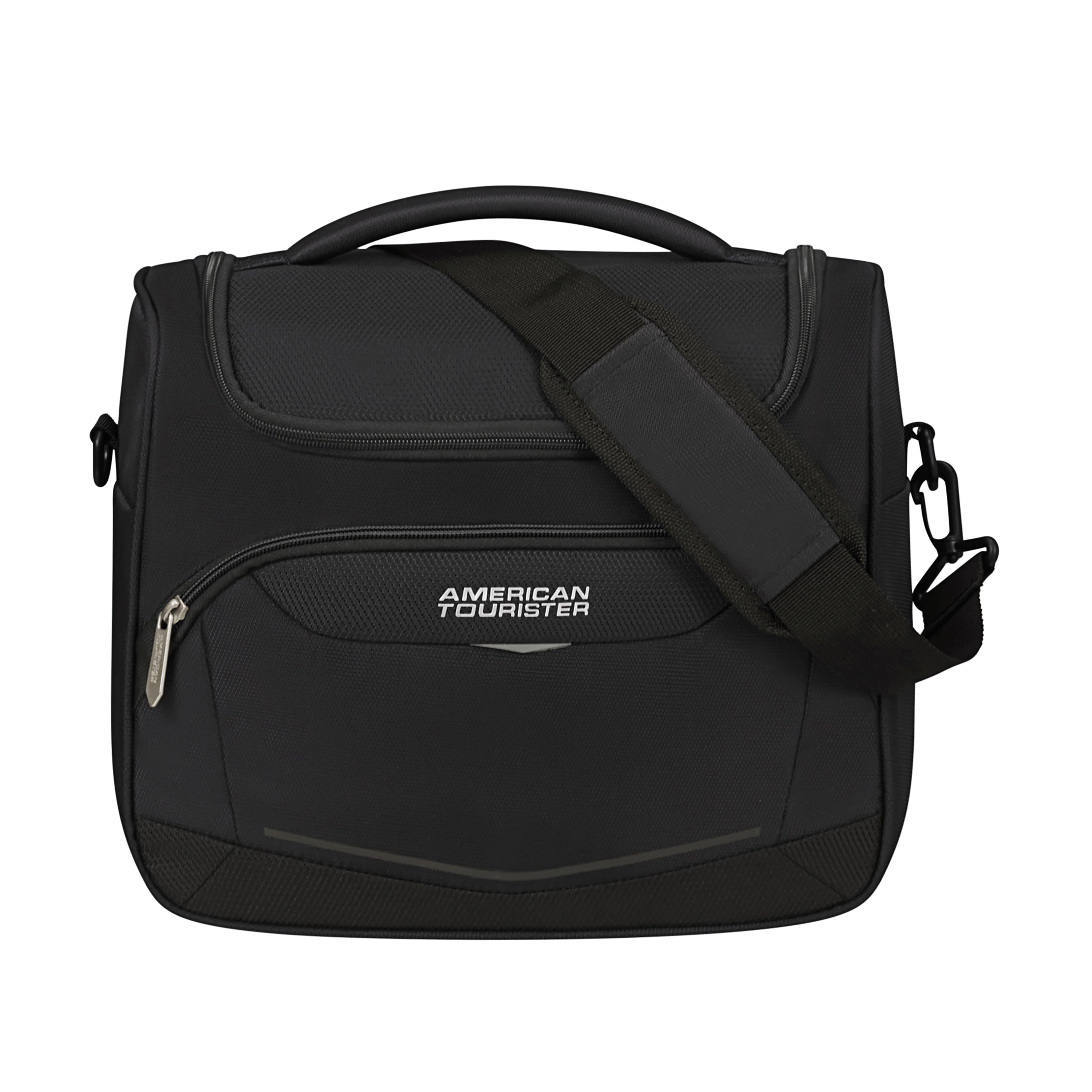 American Tourister Summerride Large Toiletry Bag for Travel - Waterproof Cosmetic Makeup Organizer with Hanging Hook, Perfect for Vacation, Gym & Business Trips (Black)