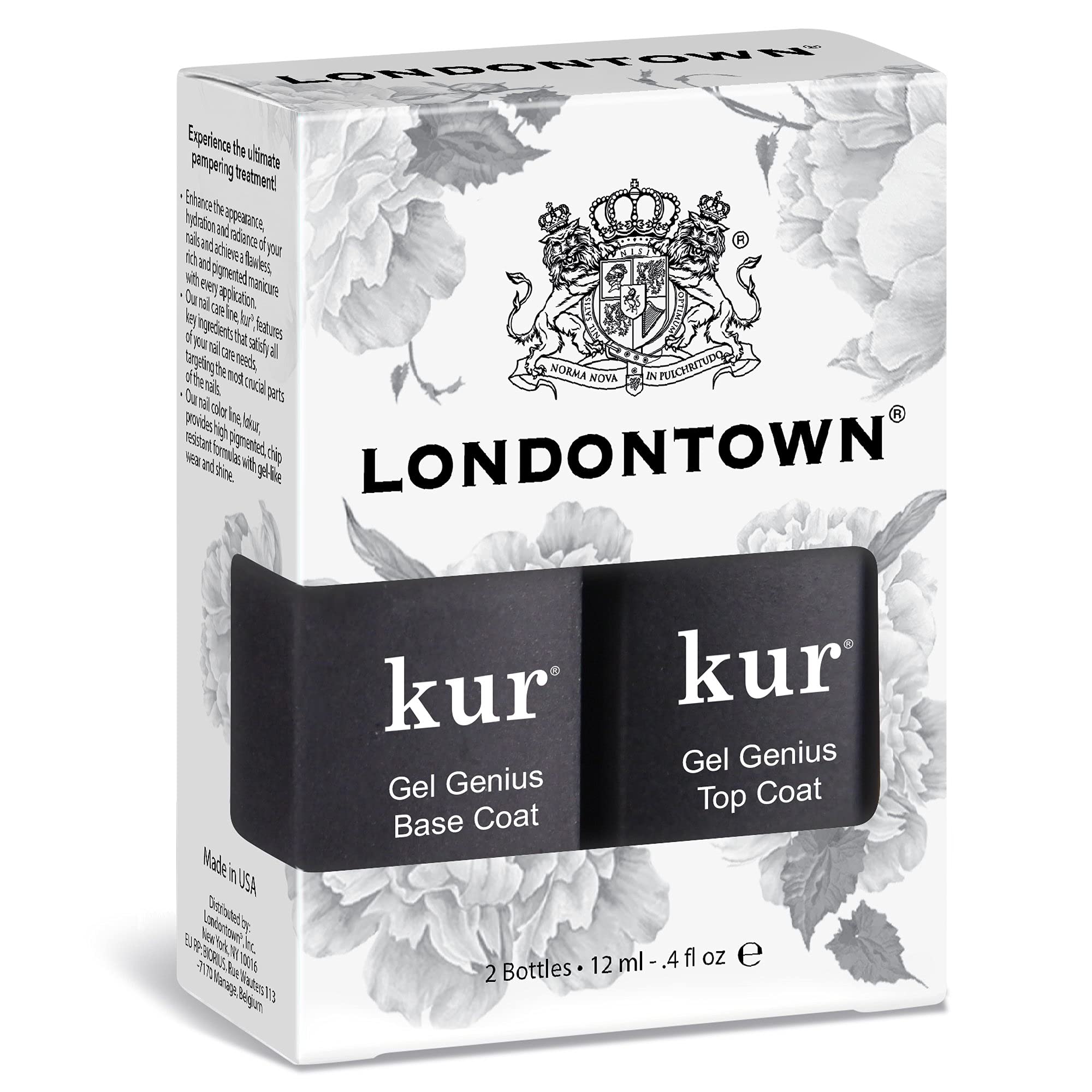 LONDONTOWN Kur Gel Genius Gel-Like Nail Polish Set - Long Lasting Base Coat & Top Coat Kit for Salon-Quality Manicures at Home | Perfect for Weddings, Parties & Special Occasions