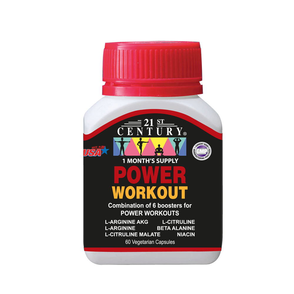 21st Century Power Workout 60 Vegetarian Capsules - Energy & Endurance Supplement for Athletes & Fitness Enthusiasts - Pre-Workout & Post-Workout Support