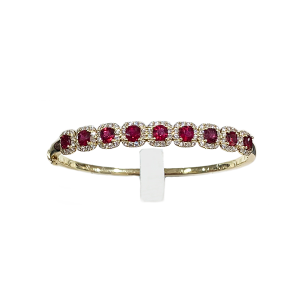 14K Yellow Gold Ruby Bangle Bracelet for Women - Elegant Stackable Jewelry for Parties, Weddings & Everyday Wear