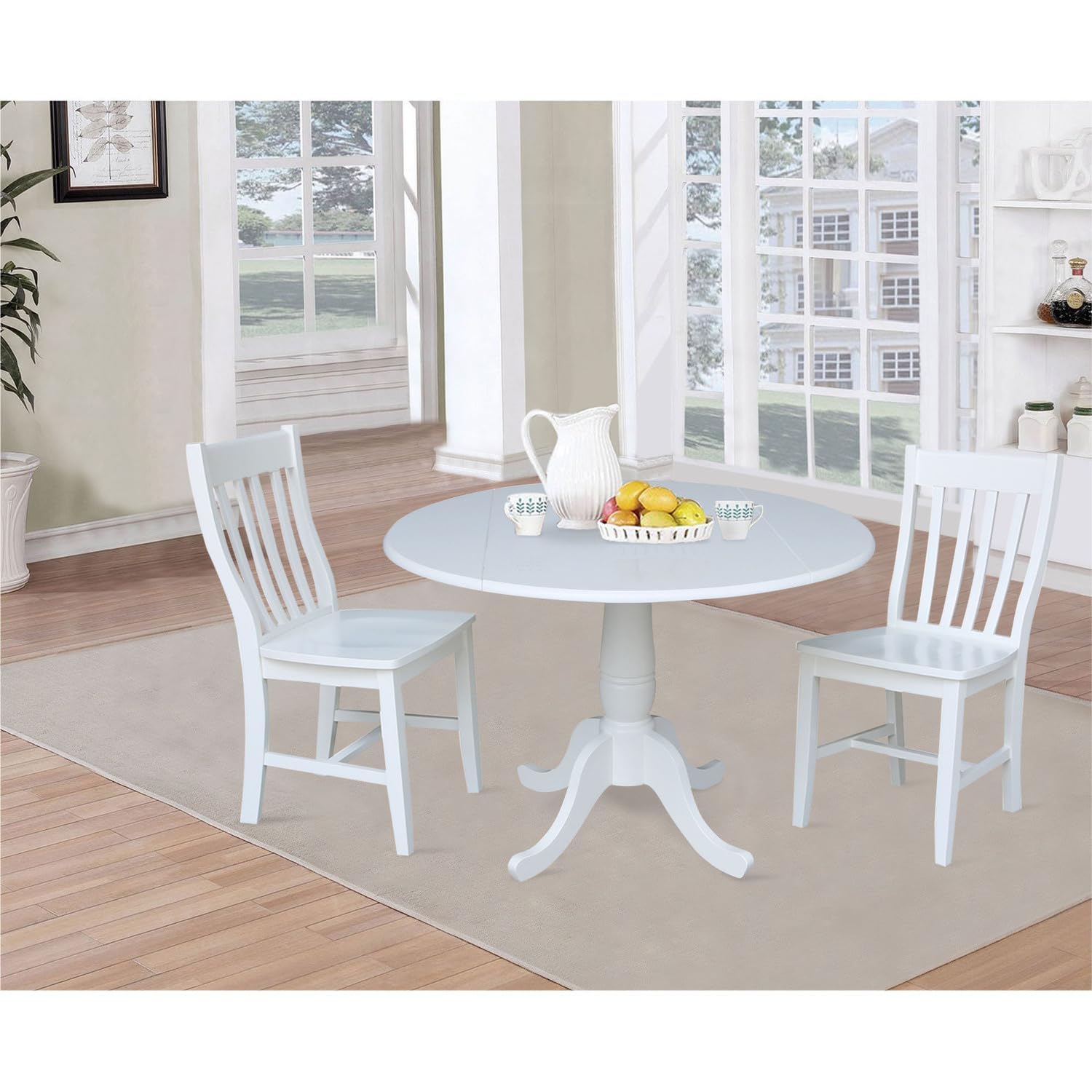 International Concepts 42-inch Round Pedestal Dining Table with 2 Chairs, White - Perfect for Small Spaces, Breakfast Nooks & Cozy Kitchen Dining