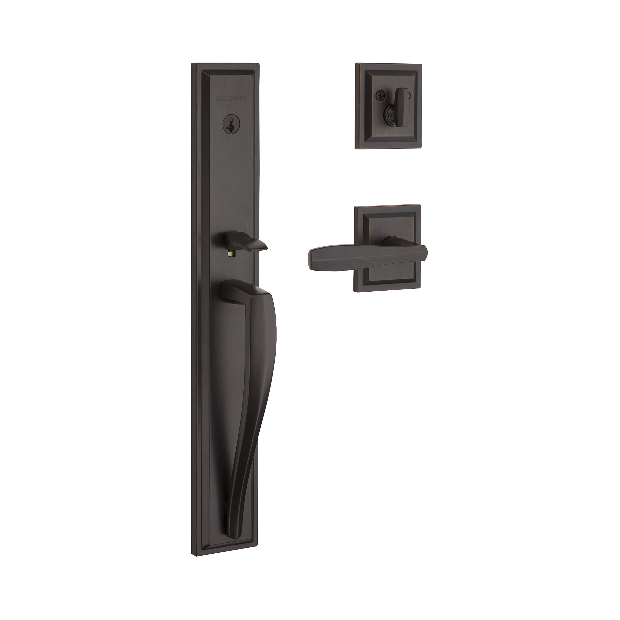 Baldwin Torrey Pines Front Entry Handleset with SmartKey Deadbolt & Microban Protection - Venetian Bronze Finish for Home Security | Perfect for Front Doors, Entryways & High-Traffic Areas