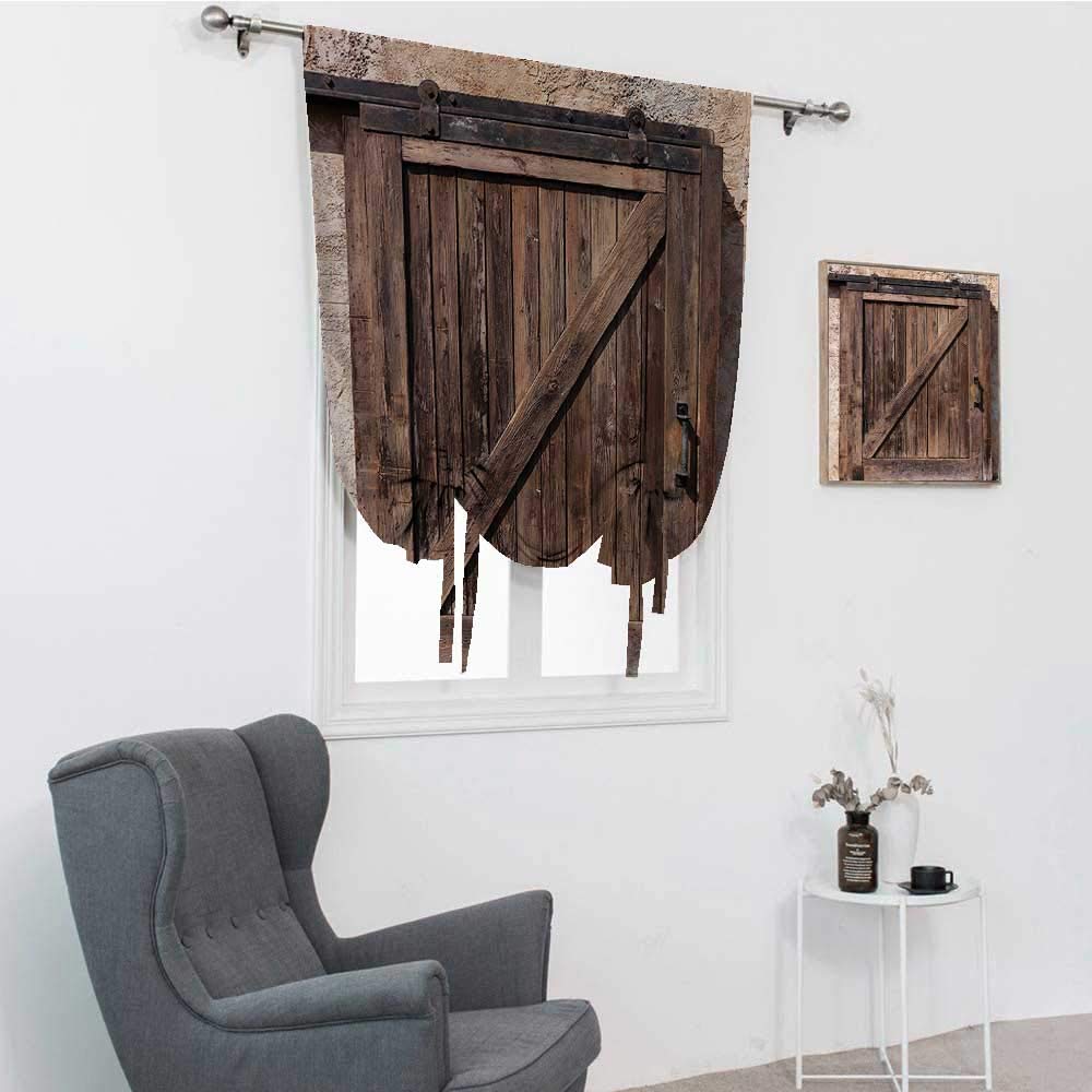 Vintage Roman Window Shades - Rustic Sliding Door Design with Authentic Aged Texture, Rod Pocket Balloon Shade for Farmhouse Decor, Brown 30x64 Inches - Perfect for Living Room, Bedroom & Cottage Style Homes
