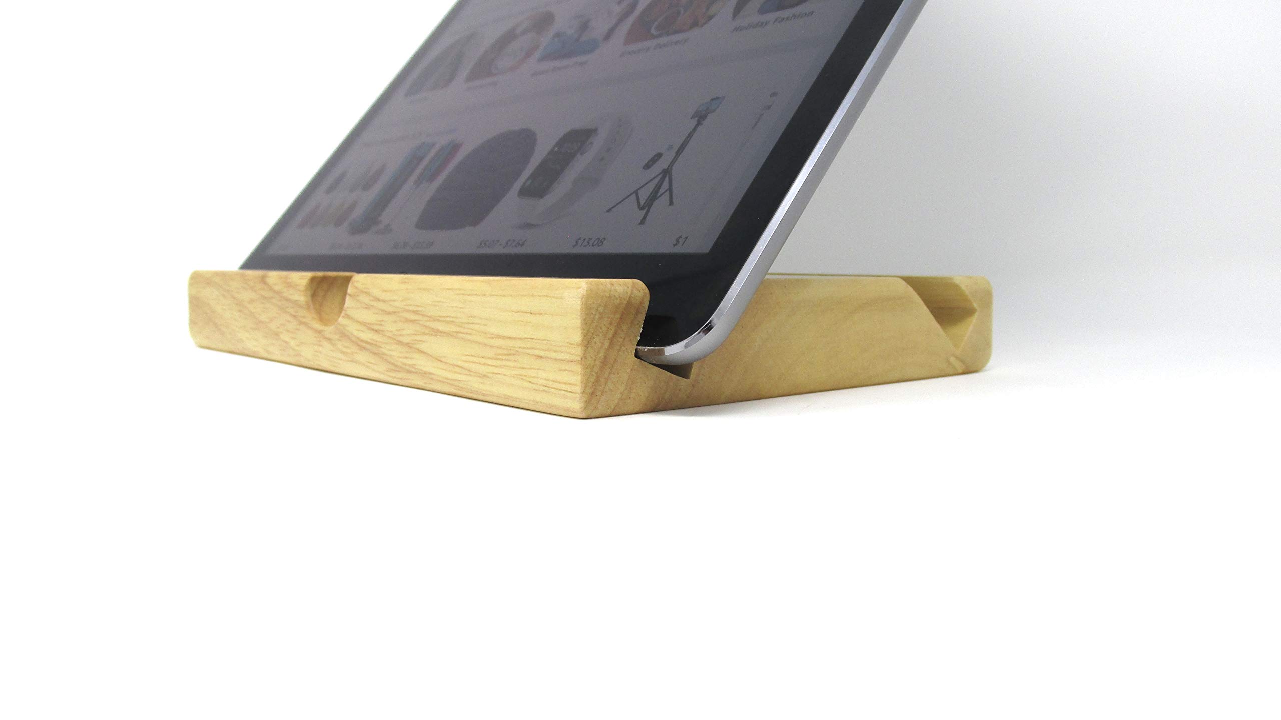 Natural Wood Desktop Stand for Tablet - Adjustable iPad, Kindle & Phone Holder with Dual Angle Slots | Perfect for Work, Reading & Video Calls