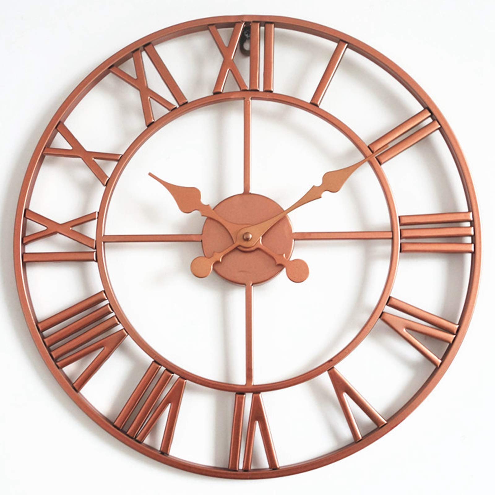 16 Inch Rose Gold Vintage Wall Clock - Indoor/Outdoor Silent Metal Clock with Open Face Design, Battery Operated for Garden, Patio, Pool & Fence Decor | Perfect for Home, Office, Restaurant & Outdoor Spaces
