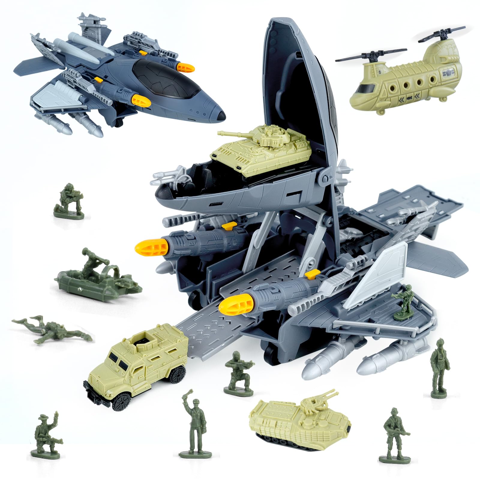 CORPER TOYS Military Airplane Playset with Army Tank, Helicopter & Soldiers - 12-Piece Army Toy Vehicle Set for Kids Boys Girls - Perfect Gift for Birthday & Christmas | Combat Role Play, Battle Scenes, Outdoor Adventure Play