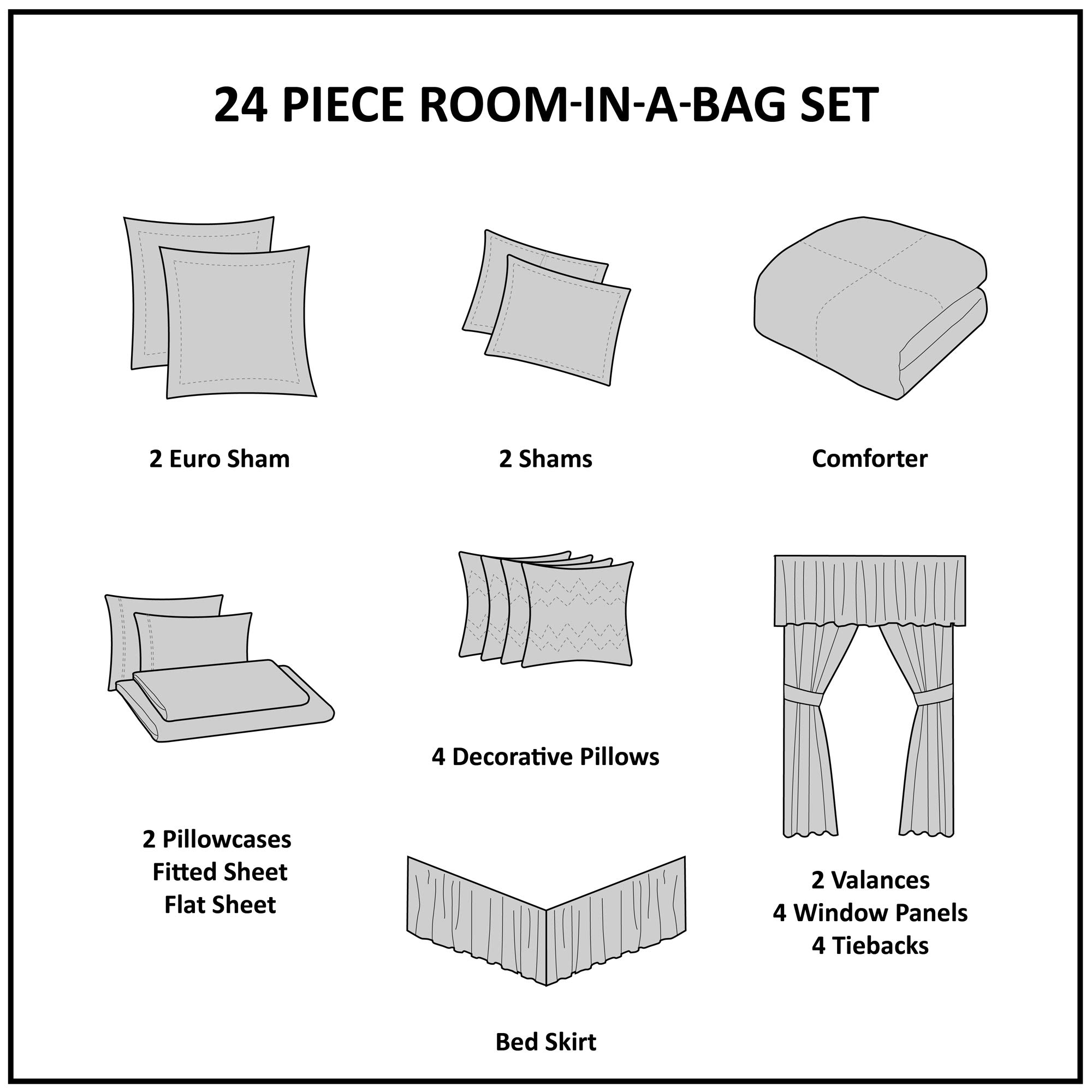 Madison Park Essentials Bristol 24-Piece Bed in a Bag Set - Faux Silk Comforter with Jacquard Paisley Design, Matching Curtains, Down Alternative & Hypoallergenic All-Season Bedding - King Size 104