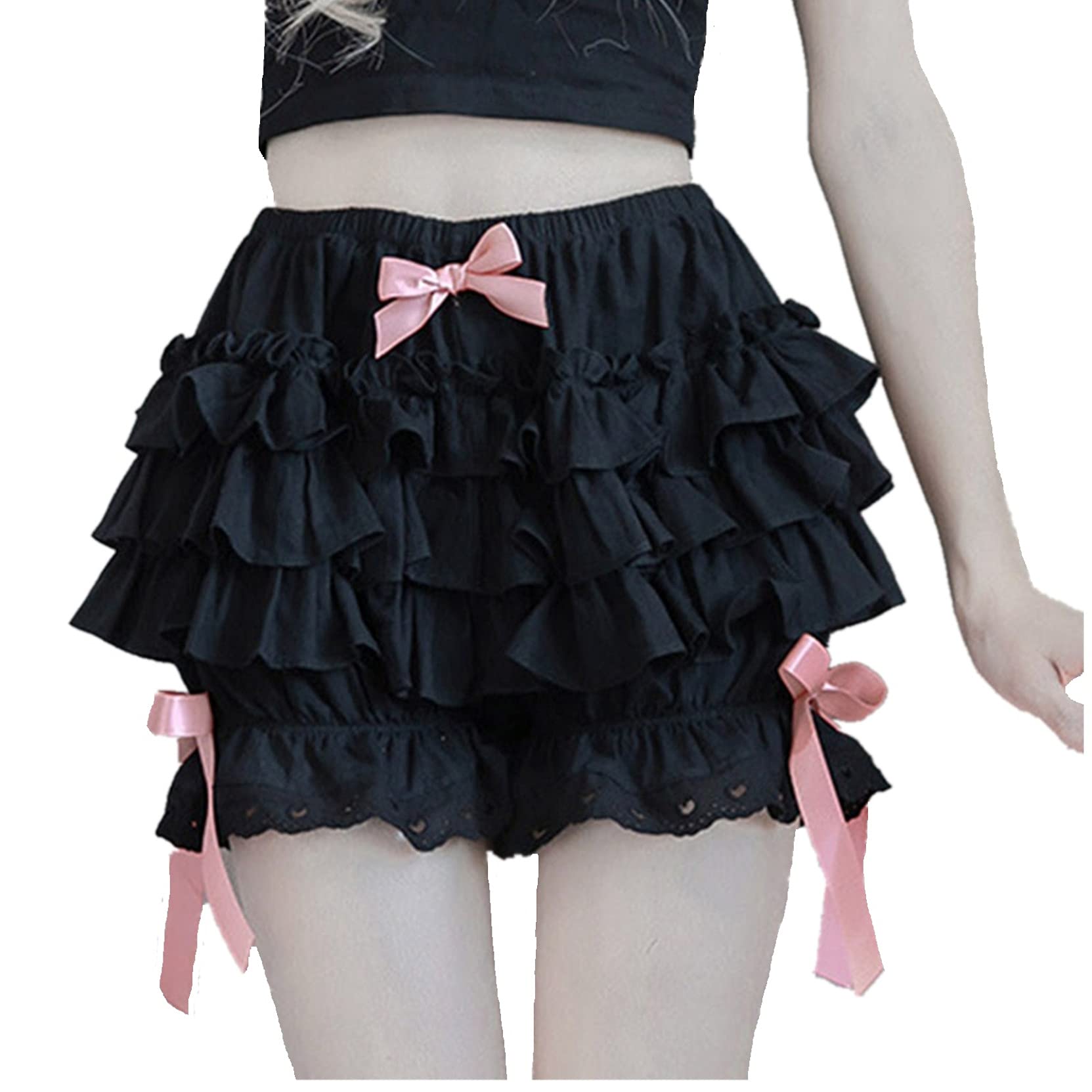WinChang Women's Lolita Maid Ruffle Bloomer Shorts - Tiered Lace Underwear with Security Shorts - Perfect for Cosplay, Anime Conventions & Vintage Fashion Outfits