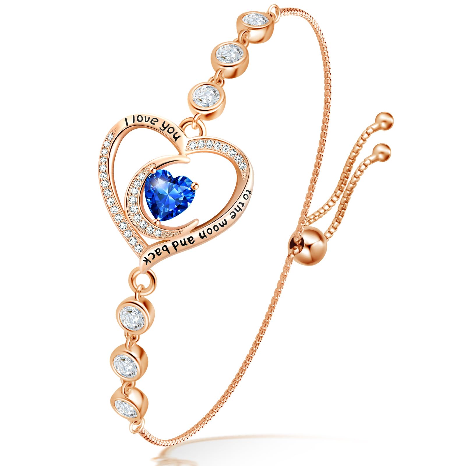 925 Sterling Silver Birthstone Bracelet for Women - Adjustable Tennis Bracelet with I Love You Charm, Luxurious Jewelry Gift for Wife, Mother, Anniversary, Birthday & Christmas - Perfect for Everyday Wear, Date Nights & Special Occasions