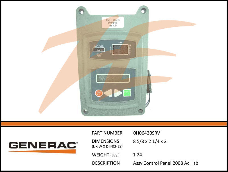 Generac 0H06430SRV 2008 Air Cooled Generator Control Panel Replacement Part - Compatible with Standby Generators for Home & Commercial Power Backup