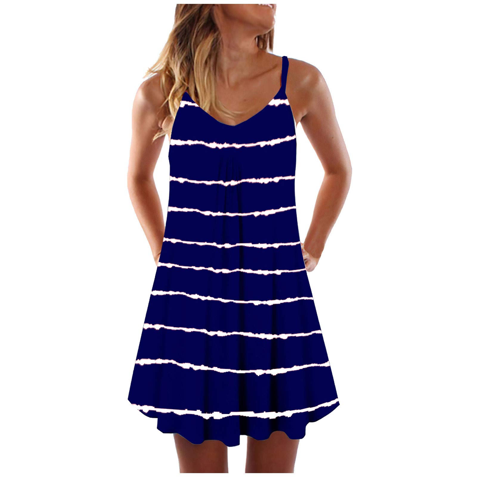 Women's Summer Casual Striped Pleated Swing Dress - V-Neck A-Line Loose Shift Dress for Beach, Vacation & Everyday Wear | Nulairt Sling Dresses