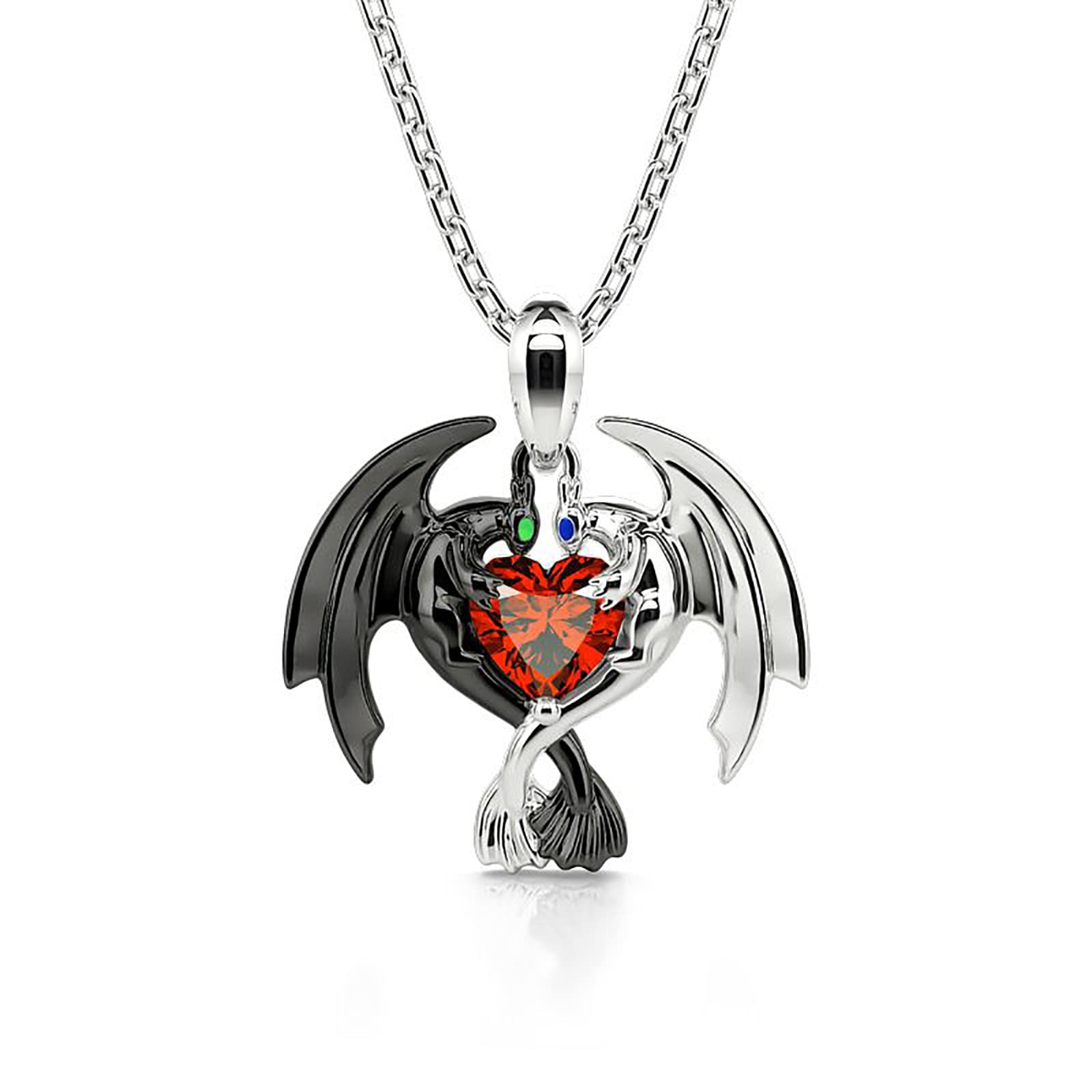 Jeulia Sterling Silver Dragon Necklace - Heart Cut Couple Pendant with Diamond Accents for Women | Valentine's Day, Anniversary & Christmas Gift Jewelry | Perfect for Date Nights, Romantic Occasions & Special Celebrations