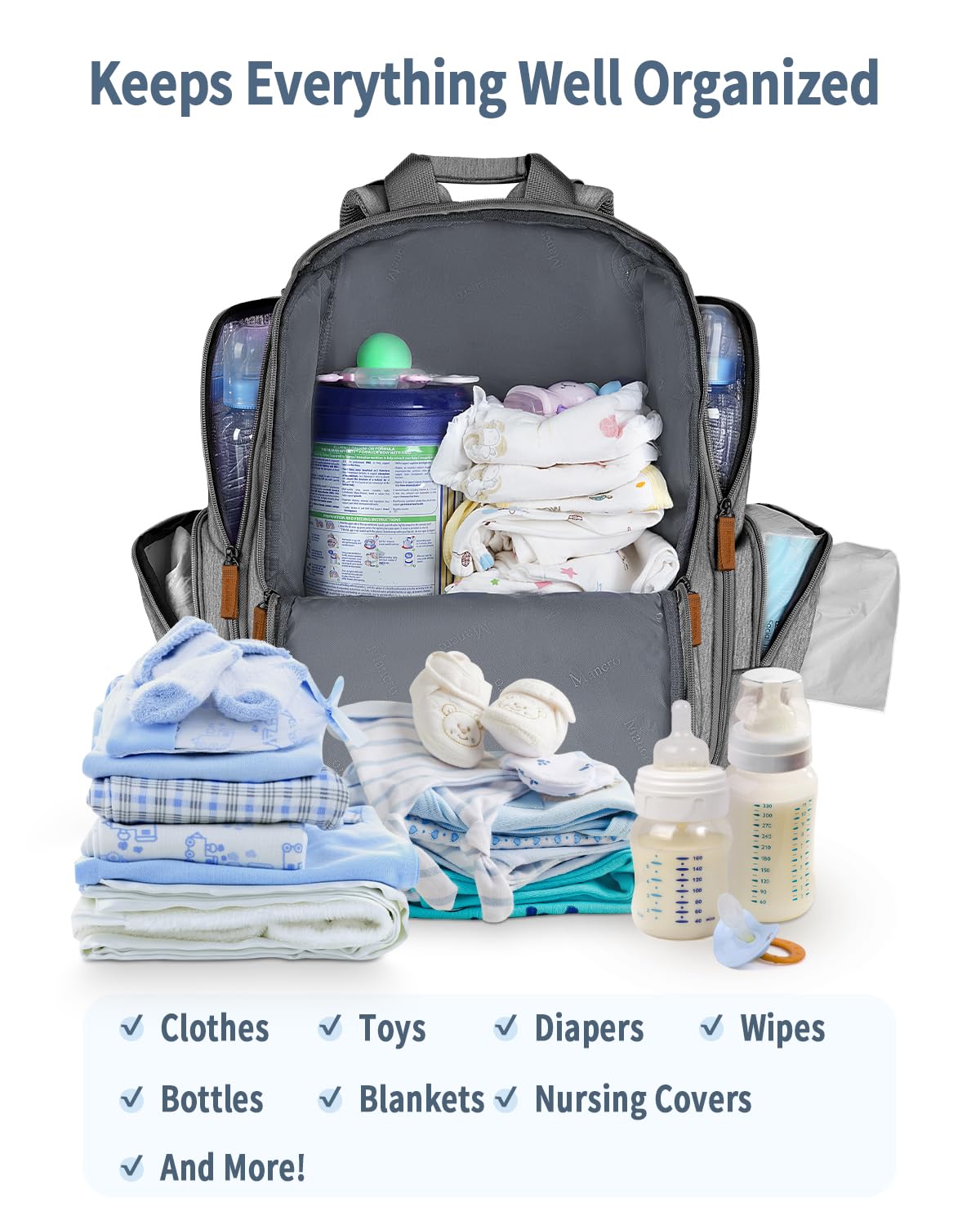 Mancro Waterproof Diaper Backpack for Travel with Insulated Pockets - Baby Essentials for Parents On-The-Go