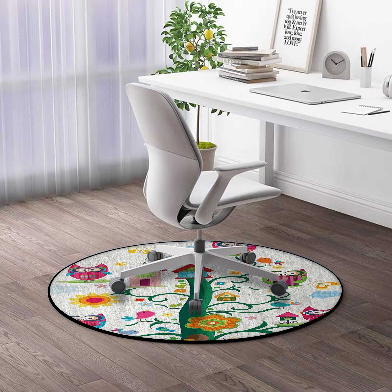 39.3 Inch Round Owl Print Office Chair Mat - Non-Slip Desk Rug for Wood & Tile Floors - Multicolor Home & Office Floor Protection - Perfect for Workspaces, Study Rooms & Living Areas