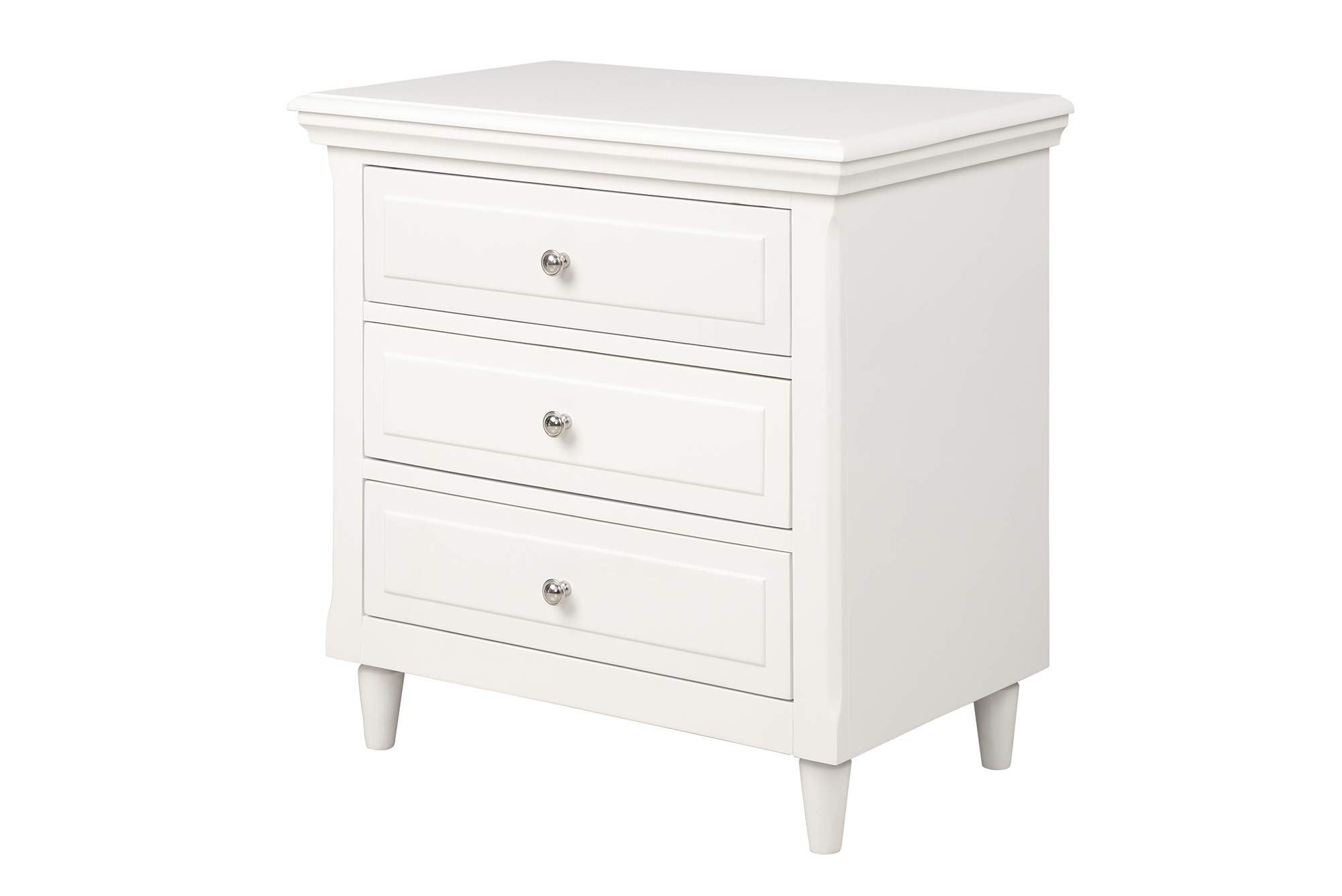3-Drawer Wood Nightstand with Storage - White Bedside Table for Bedroom, Living Room & Office Organization