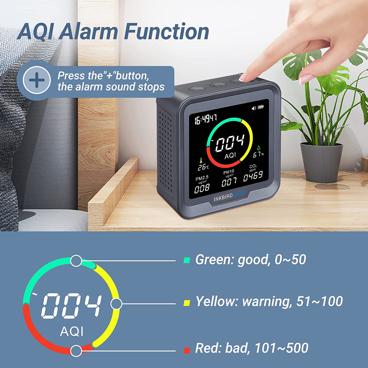6-in-1 Digital CO2 Detector PTH 9A - Air Quality Monitor for Home, Office & Indoor Use - Tracks CO2, Temperature, Humidity & More
