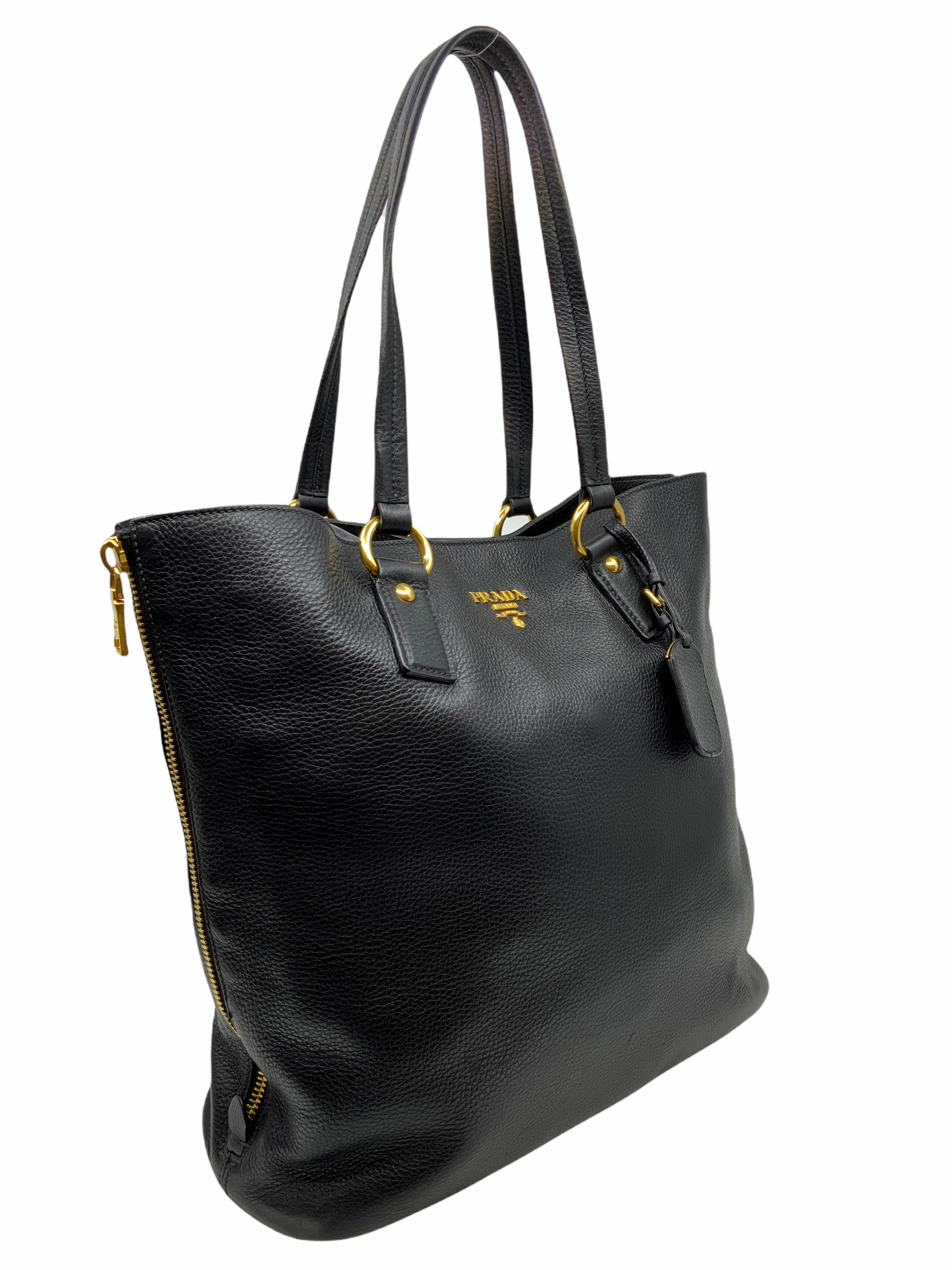 Prada Vitello Daino Leather Side Zip Tote Bag for Women - Luxury Designer Handbag with Zipper Closure - Perfect for Work, Travel & Everyday Use