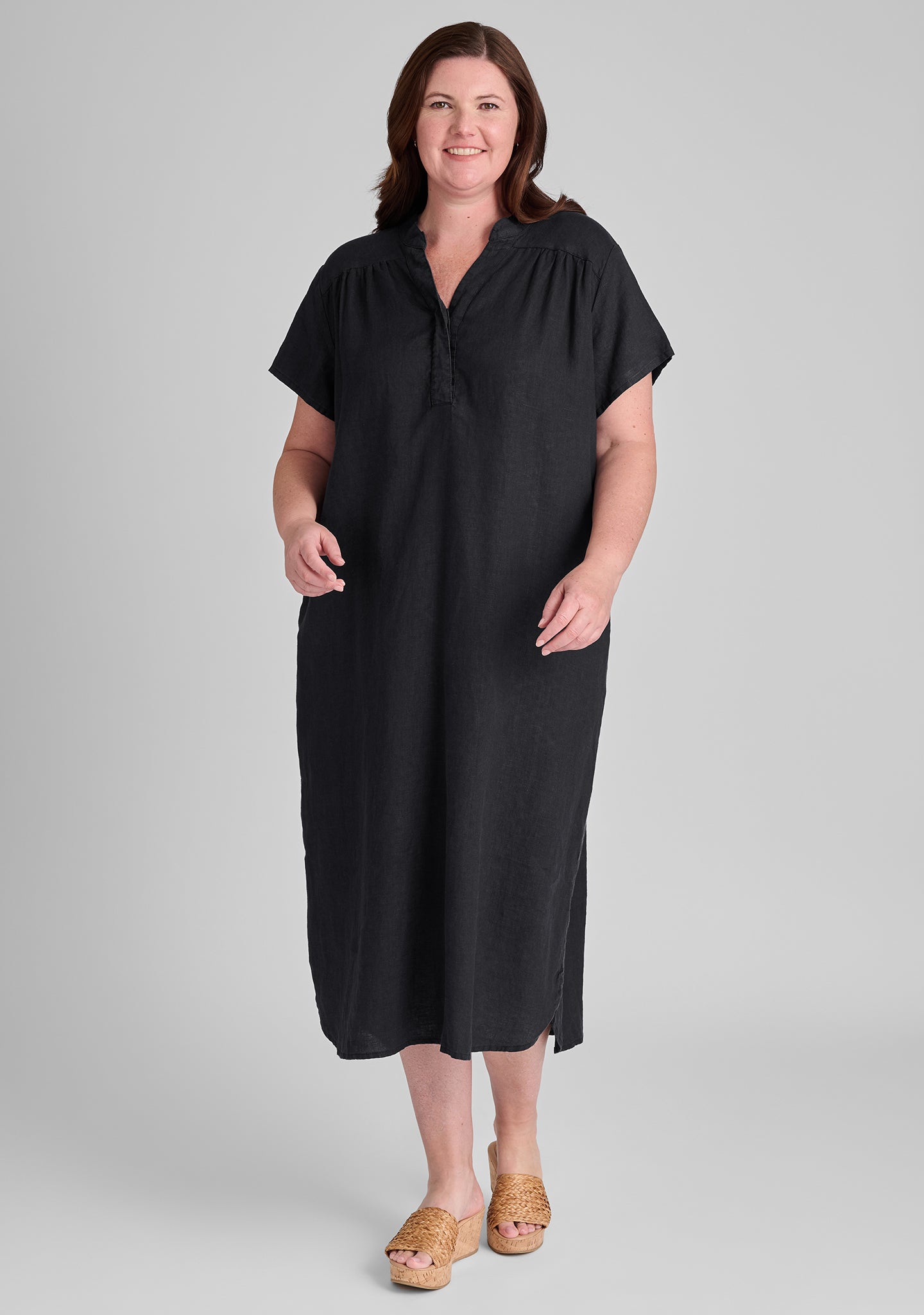 Stylish Linen Café Dress for Women - Summer Boho Maxi Dress with Pockets - Perfect for Brunch, Beach & Casual Outings