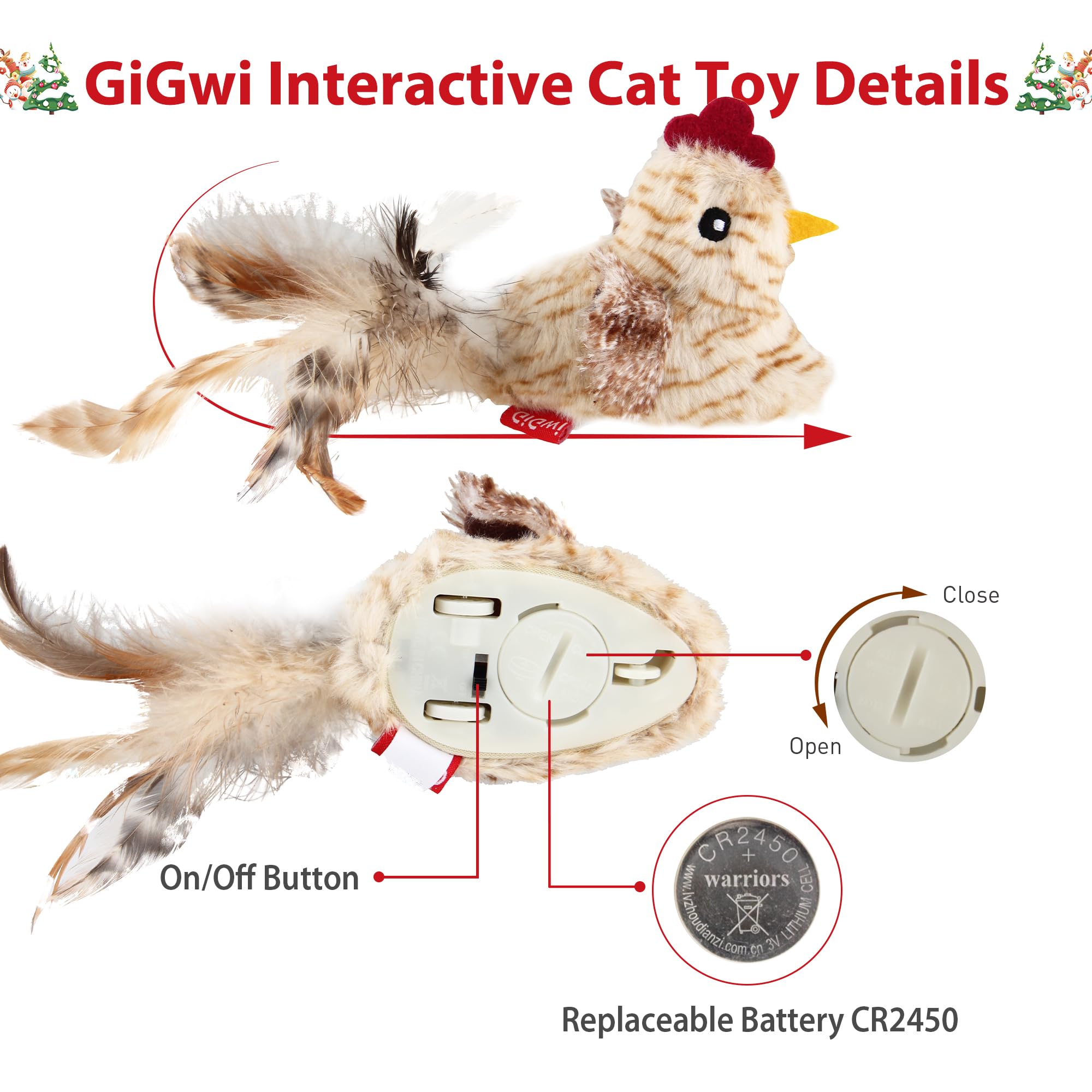 Gigwi Interactive Cat Toys for Indoor Cats - 2 Pack Electronic Moving Mouse Toys with Realistic Squeaky Sounds, Automatic Self-Play Exercise Toy for Kittens (Brown Ears & Chicken) - Perfect for Playtime, Training & Keeping Indoor Cats Active