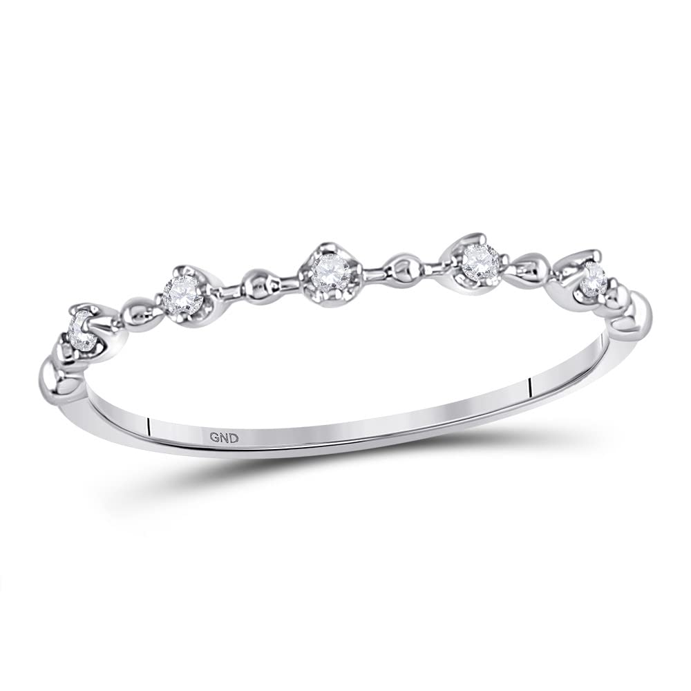 10K White Gold Women's Round Diamond Bead Dot Stackable Ring - 1/20 CTTW - Perfect for Layering, Anniversary Gifts & Everyday Elegance