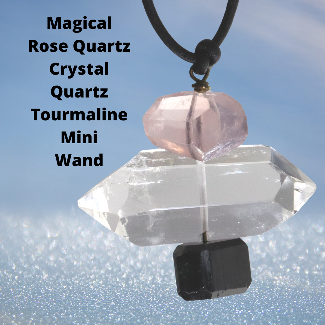 Rose Quartz, Crystal Quartz & Tourmaline Mini Wand - Healing Crystal Set for Meditation, Reiki & Energy Balancing | Perfect for Spiritual Healing, Chakra Cleansing & Home Decor