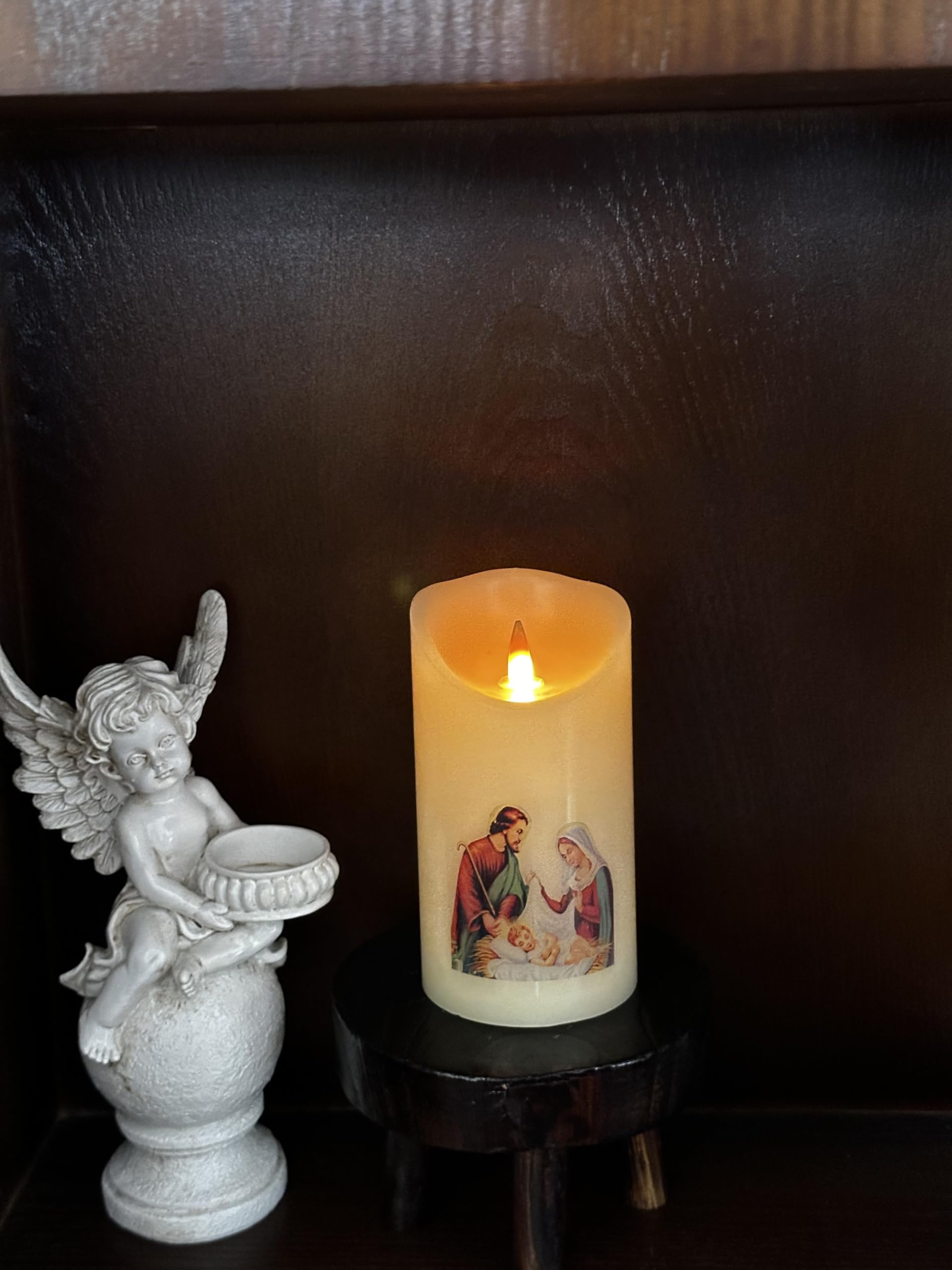 LED Flameless Prayer Candle with Remote Timer - Battery Operated Religious Candles, Real Wax for Home Altar, Church & Devotional Use - 6