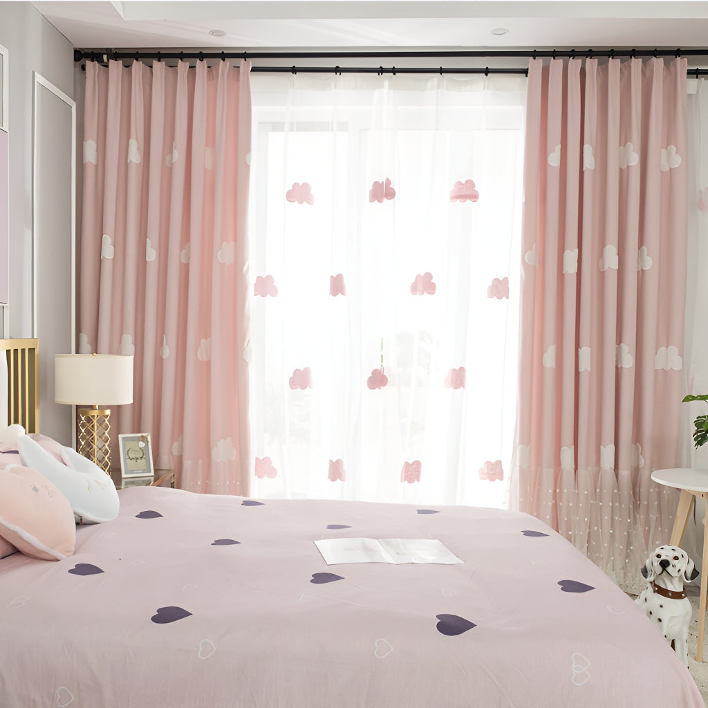 Sabrina Cloud Pattern Lace Blackout Curtains for Bedroom - Custom Room Darkening Window Drapes for Nursery, Living Room & Home Decor
