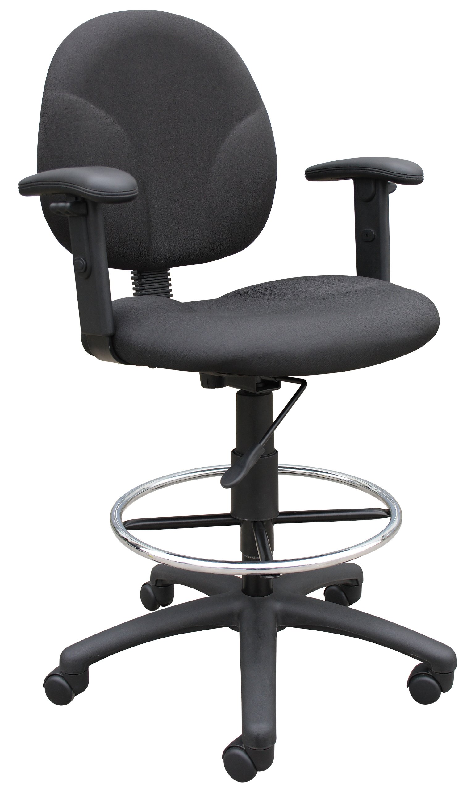Boss Office Products B1691-BK Adjustable Height Black Fabric Drafting Stool with Arms - Ergonomic Design for Architects, Artists & Drafting Professionals - Perfect for Home Office, Studio & Workspace