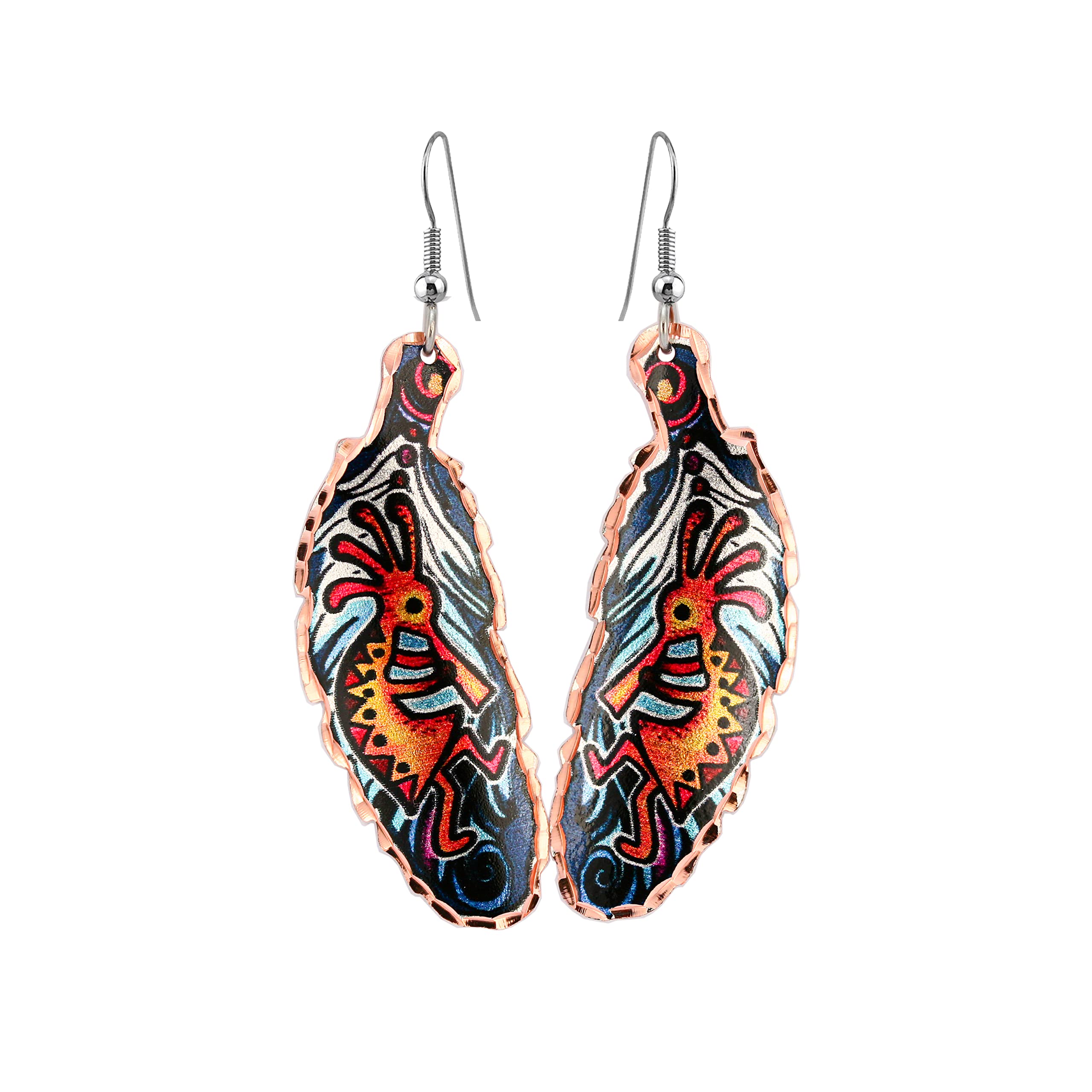 Native American Feather Earrings for Women - Watercolor, Red-tailed Hawk, Blue, Red, Eagle & Kokopelli Designs - Multi-Colored Dangle Earrings | Boho Chic Jewelry for Festivals, Weddings & Everyday Wear