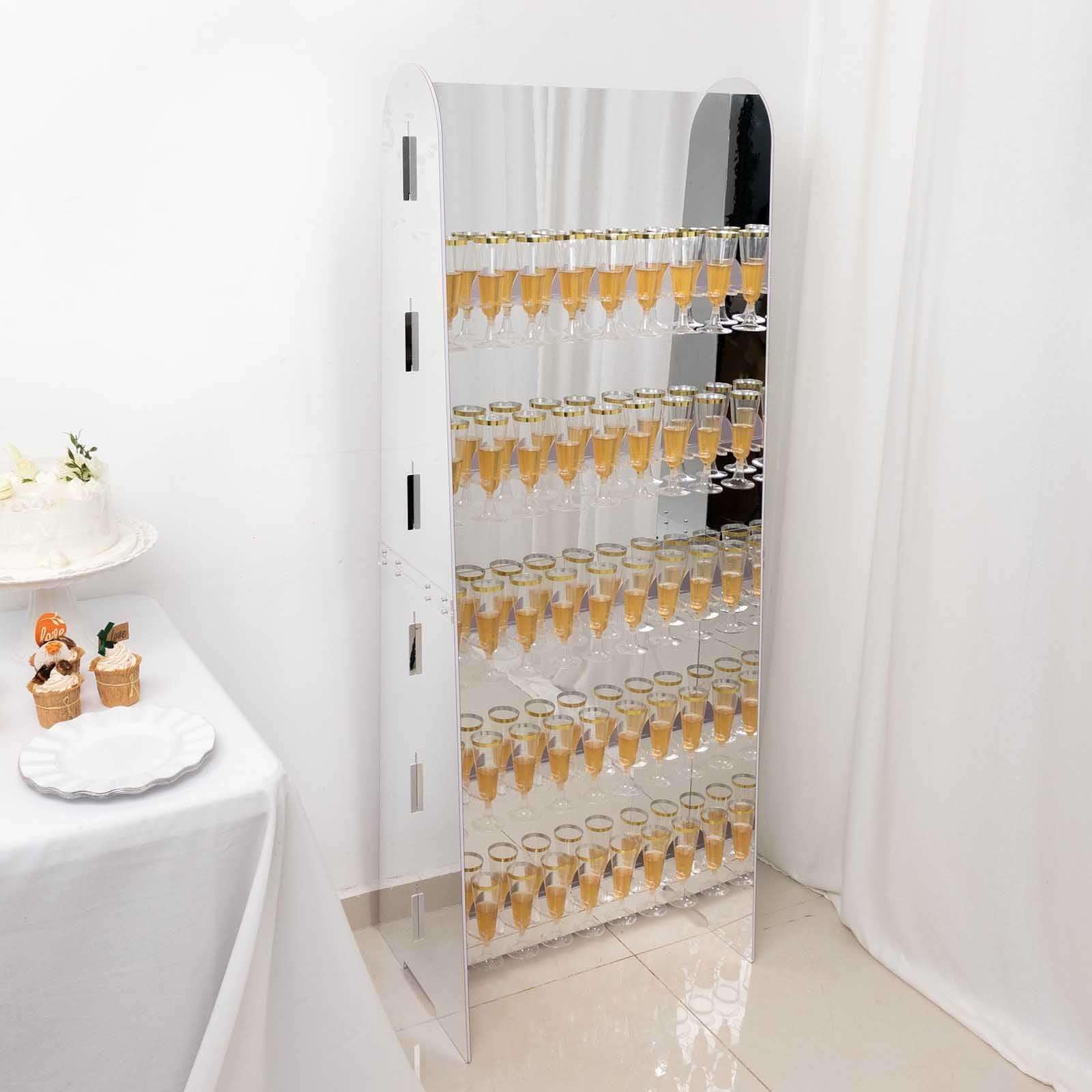 Efavormart Silver Mirror Finish 5-Tier Wine Glass Stemware Rack - 40 Champagne Flute Holder with Foam Board Wall Stand (5ft) - Perfect for Bars, Restaurants, and Home Wine Storage Organization