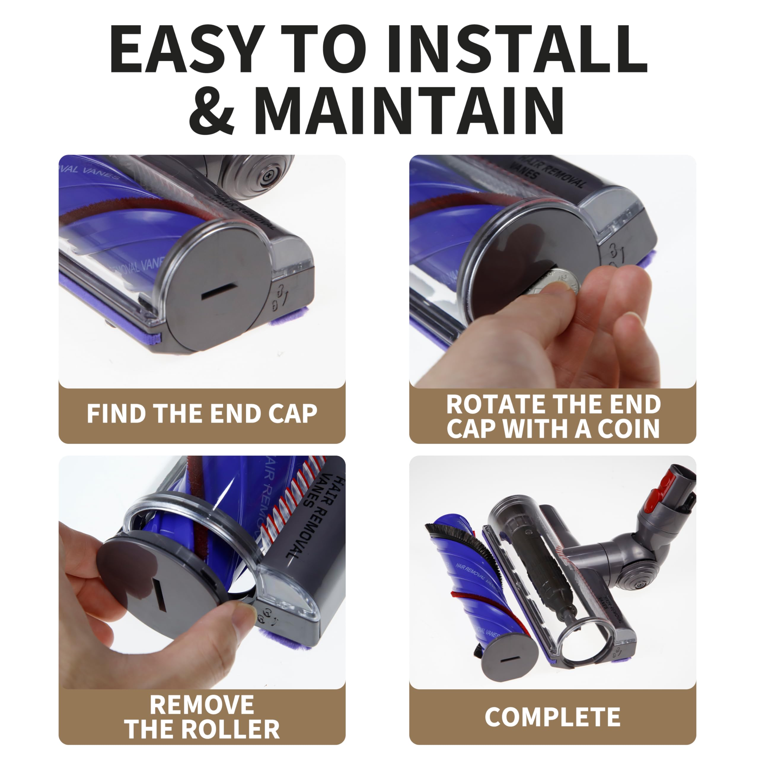 Upgrade Anti-Tangle Vacuum Cleaner Head Replacement for Dyson V8 V10 V11 V15 - Direct Drive Brush Roll for Carpets, Rugs & Hardwood Floors - Perfect for Pet Hair, Dust & Deep Cleaning