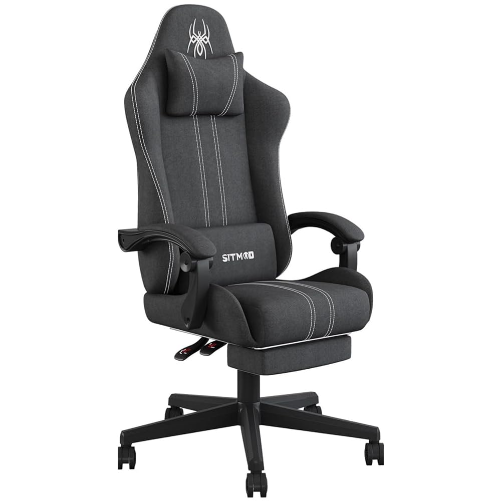 SITMOD Ergonomic Gaming Chair with Adjustable Headrest & Lumbar Support - Breathable Fabric Big and Tall Computer Chair with Footrest, Recliner & 360° Swivel - Comfortable Office & Gaming Chair for Adults (Grey) - Perfect for Long Gaming Sessions & Home Office Work