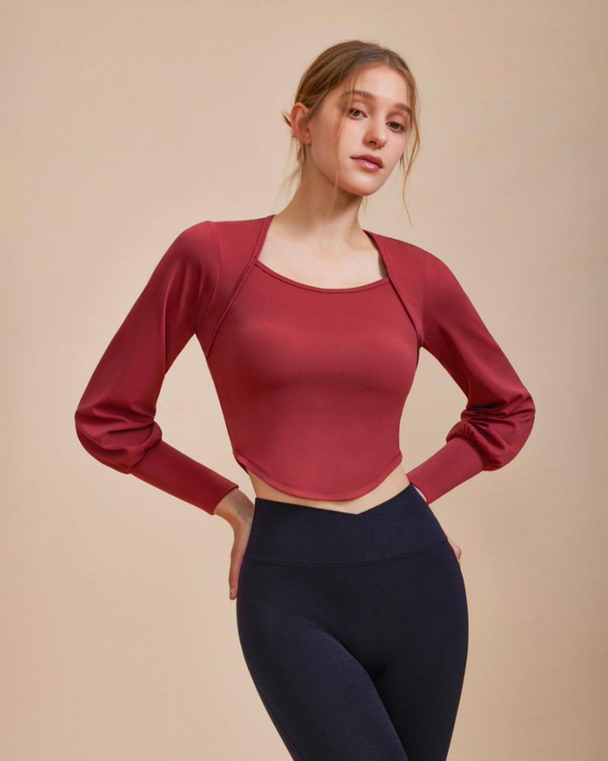 Women's Red Round Neck Long Sleeve T-Shirt - Soft Cotton Casual Blouse for Everyday Wear, Work & Outings