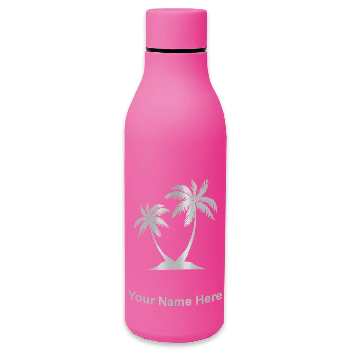 LaserGram Double Wall Insulated Stainless Steel Water Bottle with Palm Tree Design - Personalized Engraving Included | Perfect for Gym, Hiking, Travel & Office Use