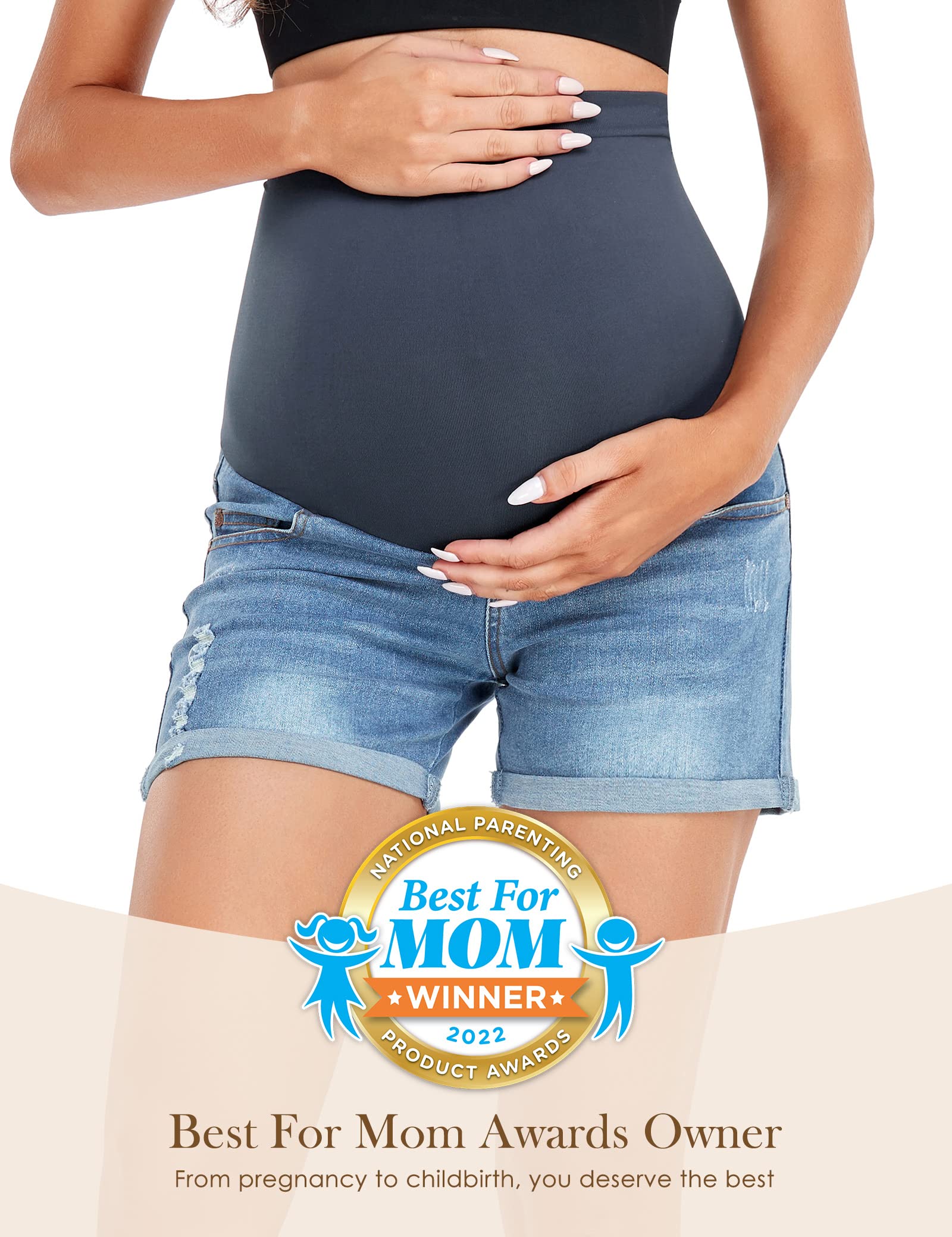 HOFISH Women's Maternity Denim Shorts - Over The Belly Stretchy Comfy Jean Shorts for Pregnancy, Casual Wear & Workout - Perfect for Summer, Beach & Daily Activities