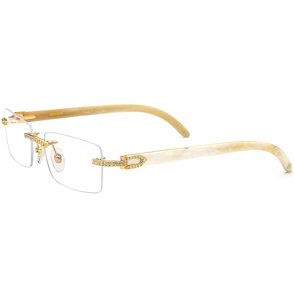 **HEPIDEM 100% Genuine Buffalo Horn Handmade Square Rimless Luxury Sunglasses – UV Protection, Lightweight & Stylish for Outdoor, Driving, and Fashion**
