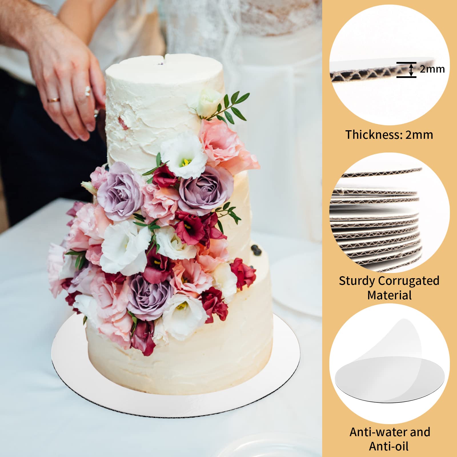 10-Pack 10 Inch Round White Cake Boards - Food Grade Cardboard Cake Rounds, Waterproof & Oil-Proof Cake Bases for Baking, DIY Desserts, Wedding Cakes, Birthday Parties and Craft Displays (White)