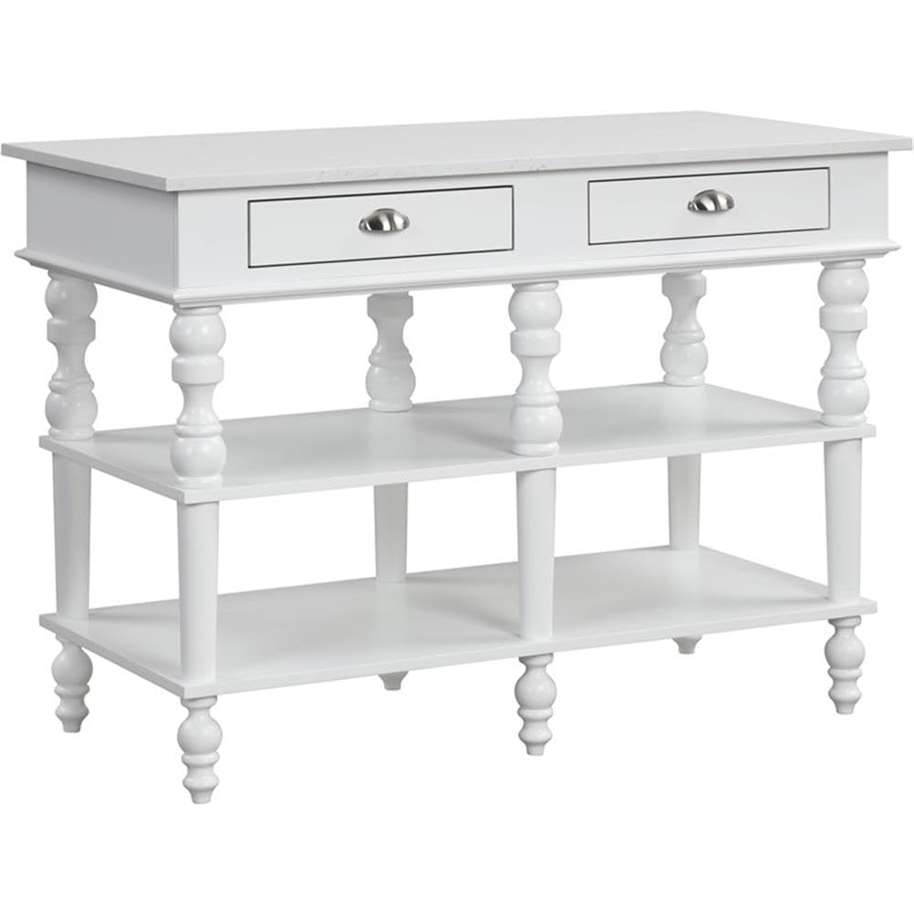 Acme Rorratt Kitchen Island with Marble Top & White Finish - Perfect for Small Kitchens, Breakfast Bars & Food Prep Areas