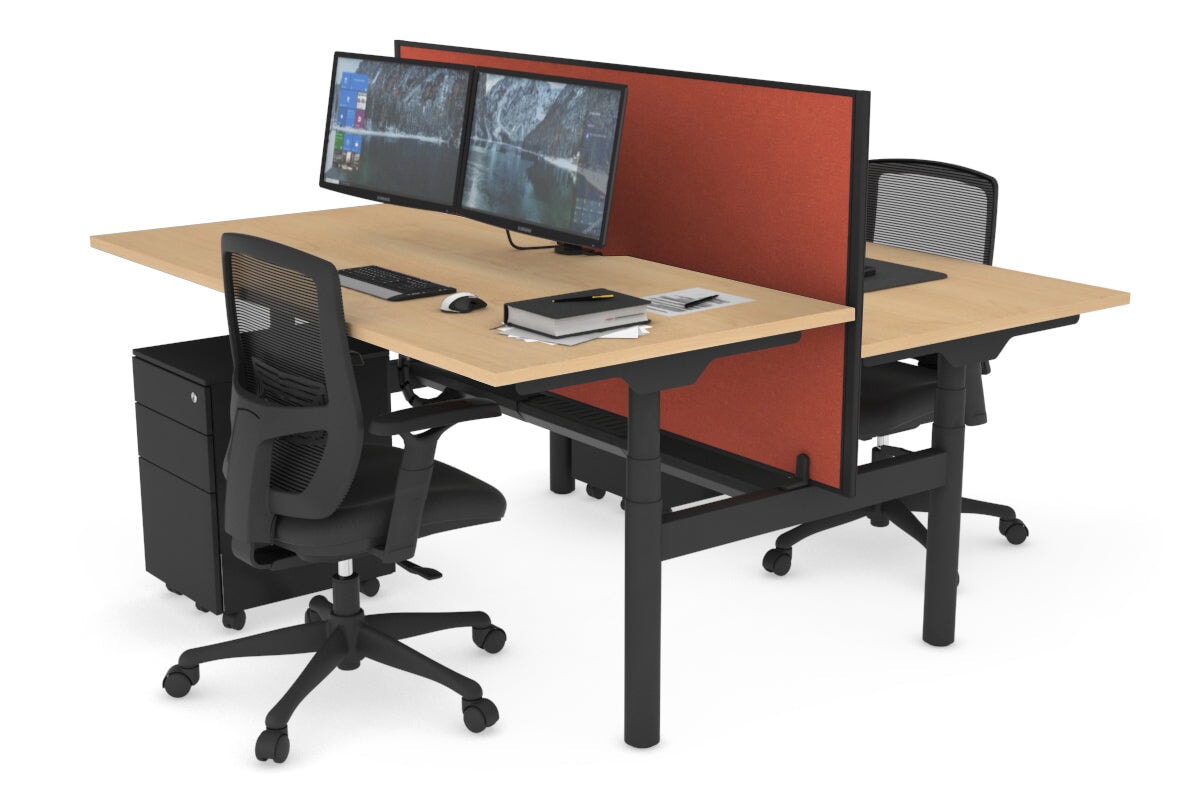 Flexi Premium Height Adjustable 2 Person H Bench Workstation - Black Frame [1600L x 800W with Cable Management] - Ideal for Office, Home Workspace & Collaborative Work Environments